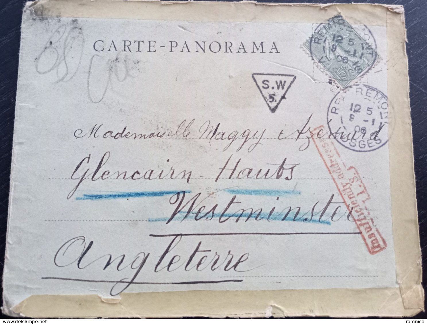 Carte Postale Doubleadresse Insuffisante Pour Le Royaume Uni - 1859-1959 Lettres & Documents