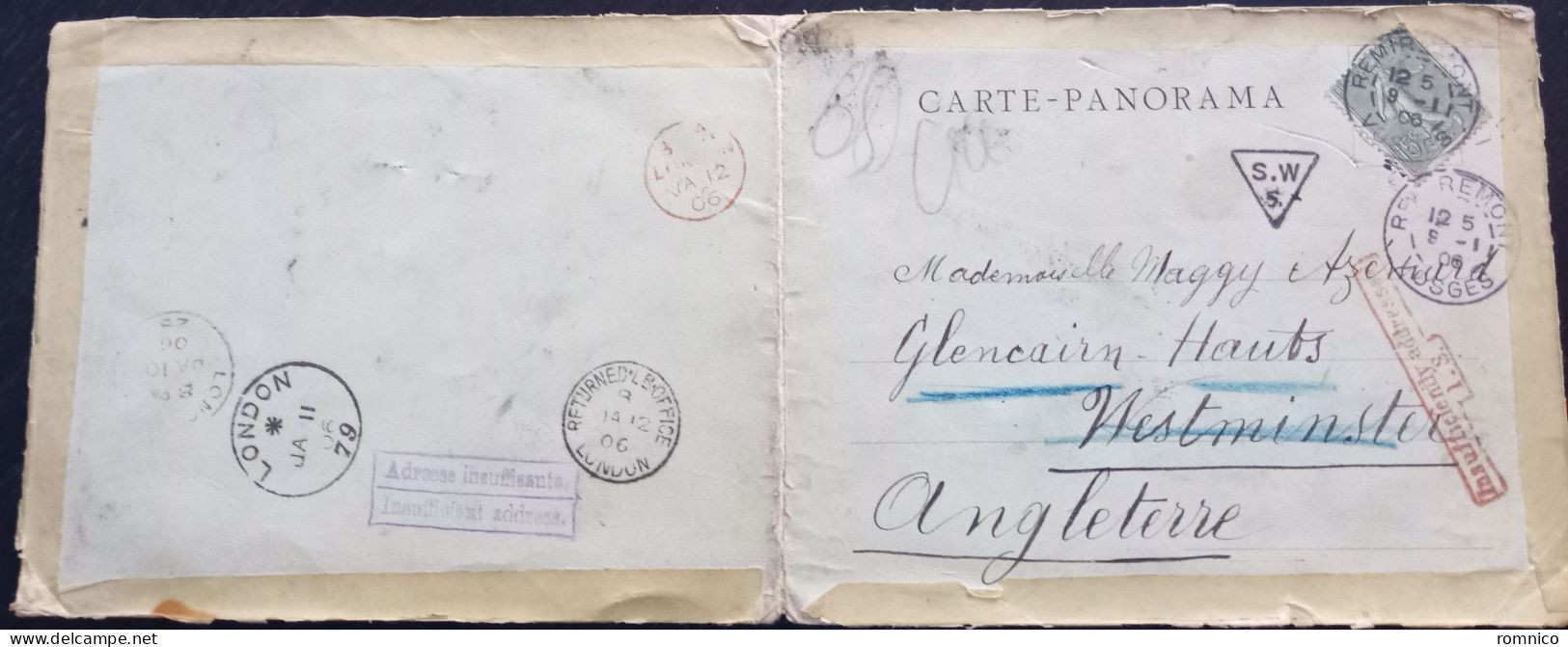 Carte Postale Doubleadresse Insuffisante Pour Le Royaume Uni - 1859-1959 Covers & Documents