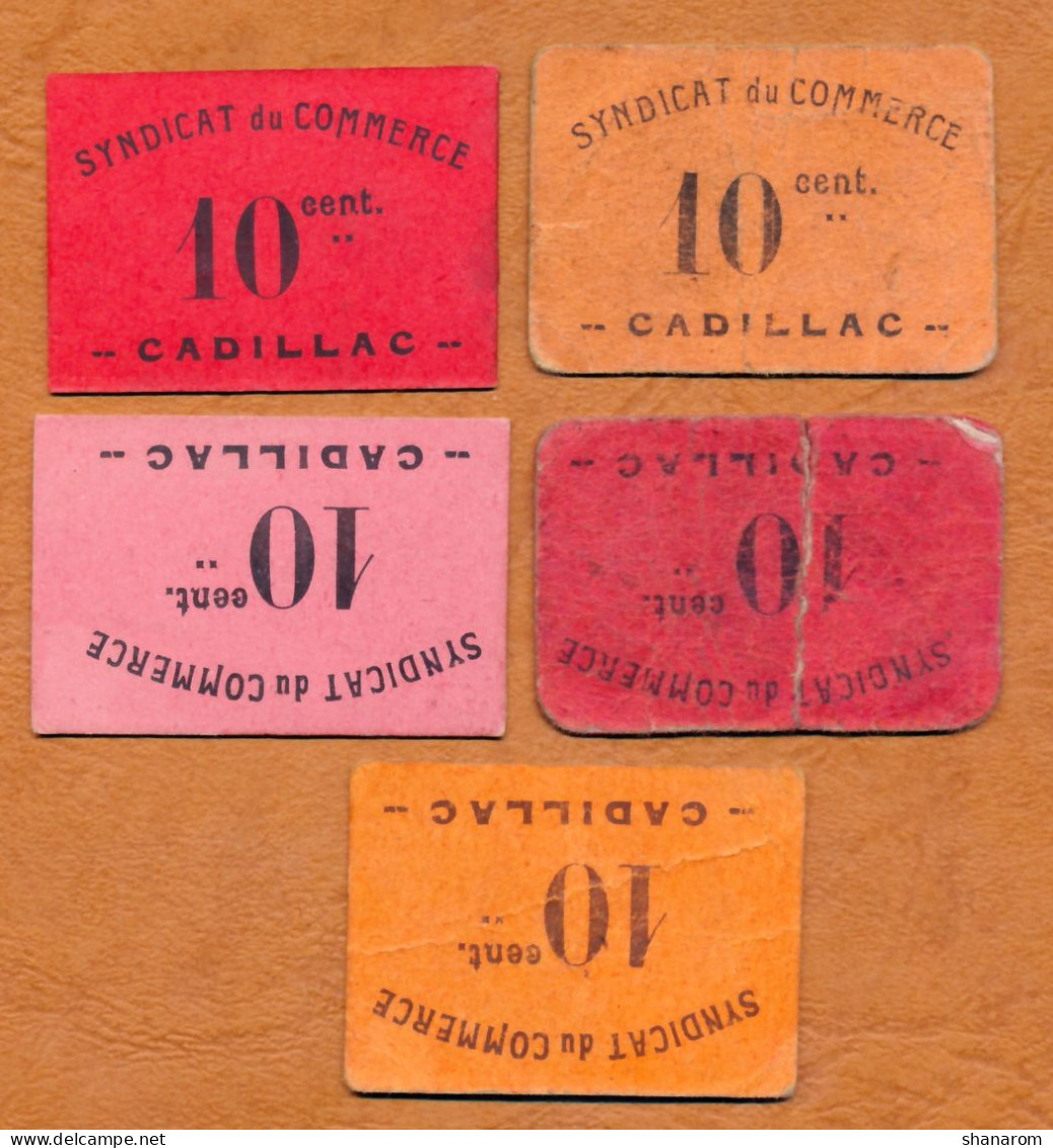 1914-1921 // CADILLAC (Gironde 33) // SYNDICAT Du COMMERCE // Bon De 10 Centimes X 5 - Bonds & Basic Needs