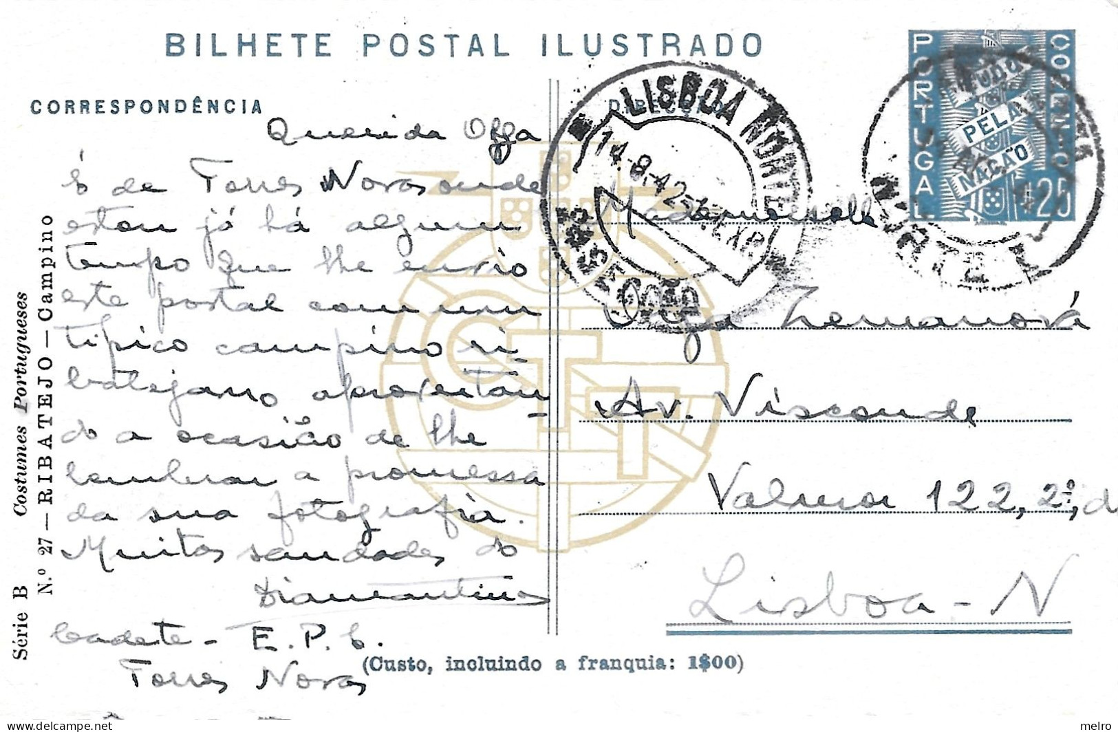 Portugal - Folklore - Costumes Portugueses - Ribatejo Campino - Illustr. Alberto Souza 1937 Postal Escrito Em 14-8-1942 - Vestuarios