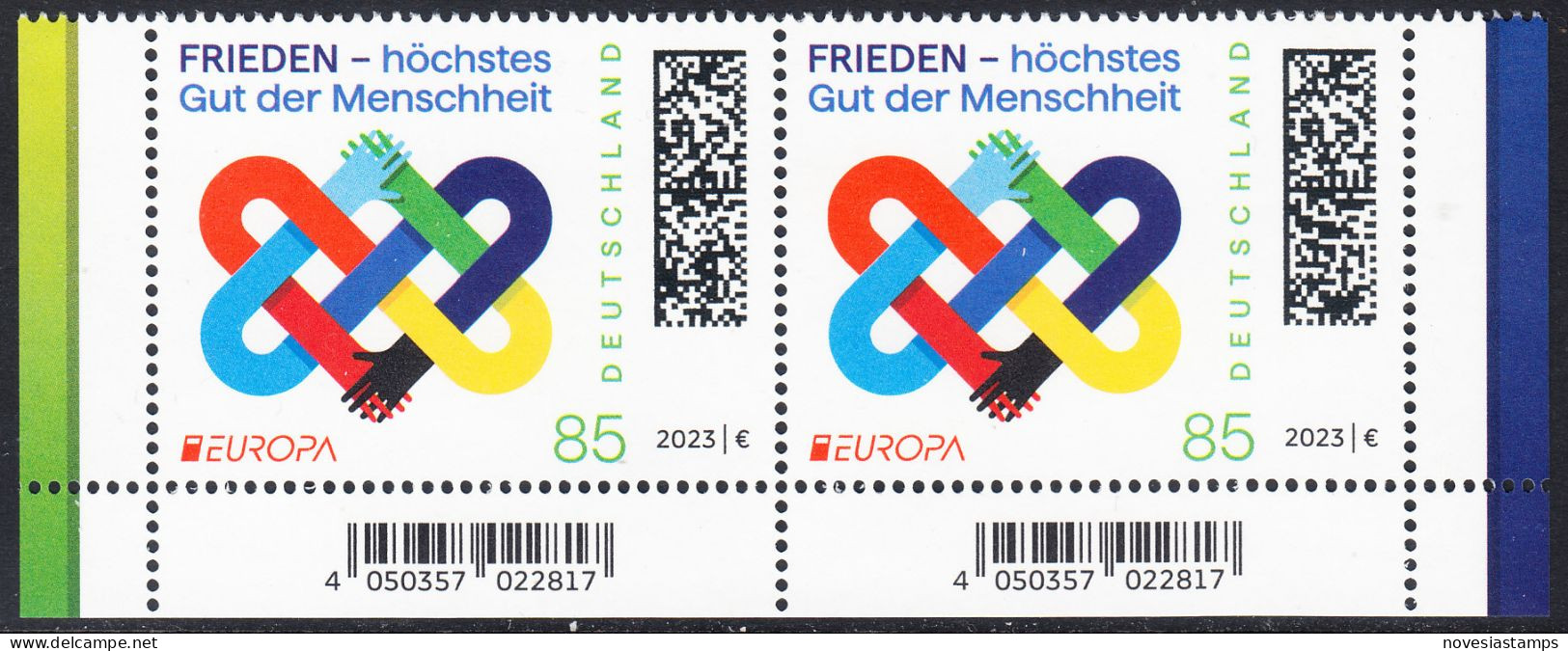 !a! GERMANY 2023 Mi. 3765 MNH Horiz.PAIR From Lower Right & Left Corners - Europe: Peace - Ungebraucht
