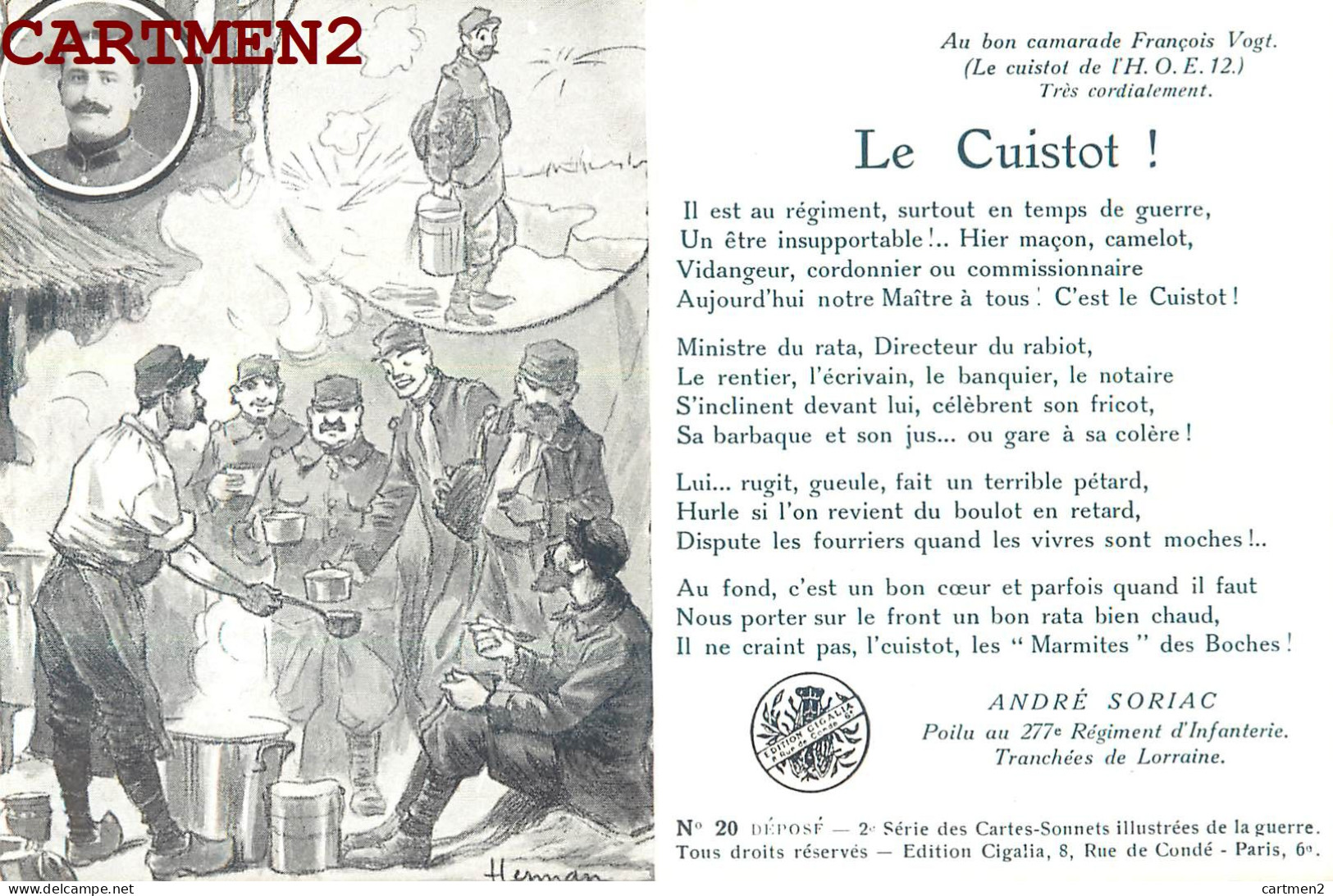 POCHETTE DE 10 CPA : CARTES SONNETS GUERRE 1914-1918 PATRIOTISME ILLUSTRATEUR ANDRE SORIAC CIGALIA KAISER CARICATURE WW1 - Heimat