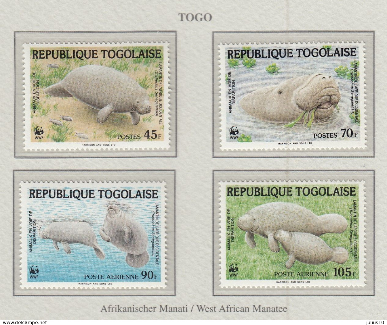 TOGO 1984 WWF Manitees Mi 1763-1766 MNH(**) Fauna 698 - Vie Marine