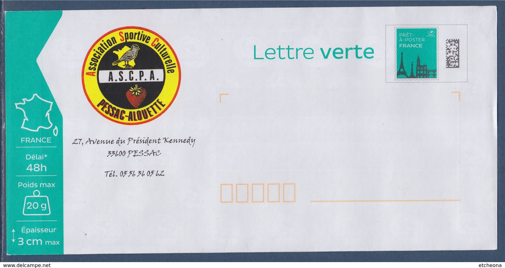 Enveloppe Entier Repiquage Privé TVP LV ASCPA (Association Sportive Et Culturelle Pessac Alouette) - PAP: Privé-bijwerking