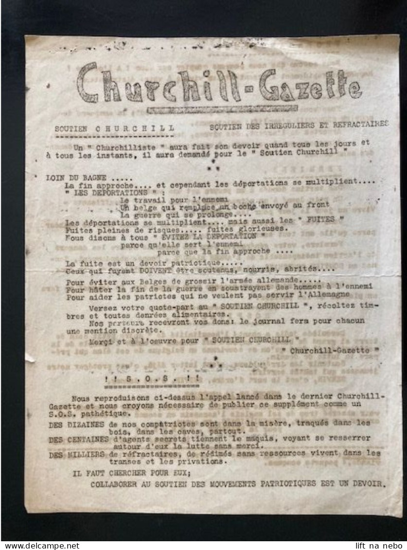 Tract Presse Clandestine Résistance Belge WWII WW2 'Churchill-Gazette' Printed On Both Sides - Dokumente