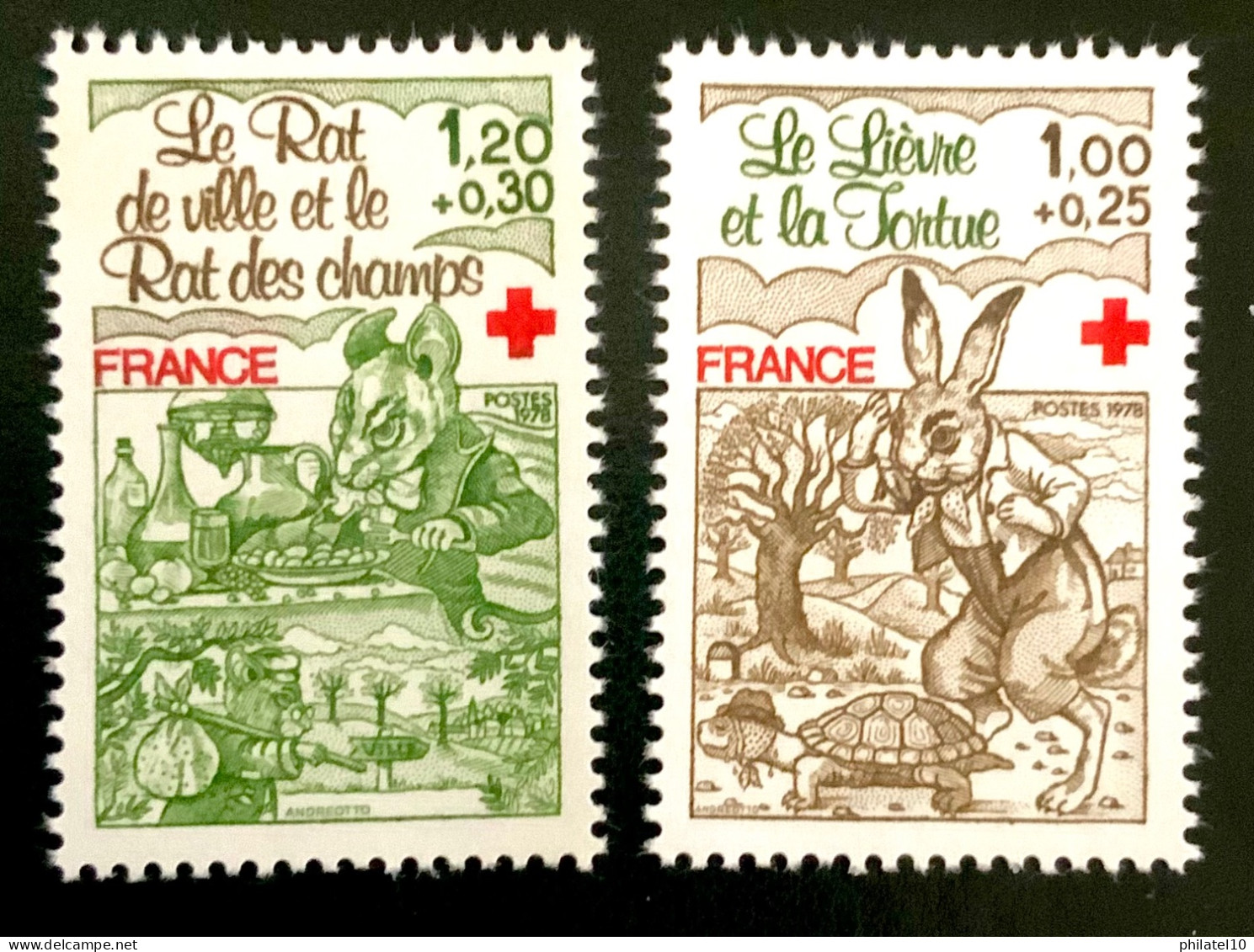 1978 FRANCE N 2024/25 CROIX ROUGE LE LIÈVRE ET LA TORTUE.LE RAT DE VILLE ET LE RAT DES CHAMPS - NEUF** - Unused Stamps