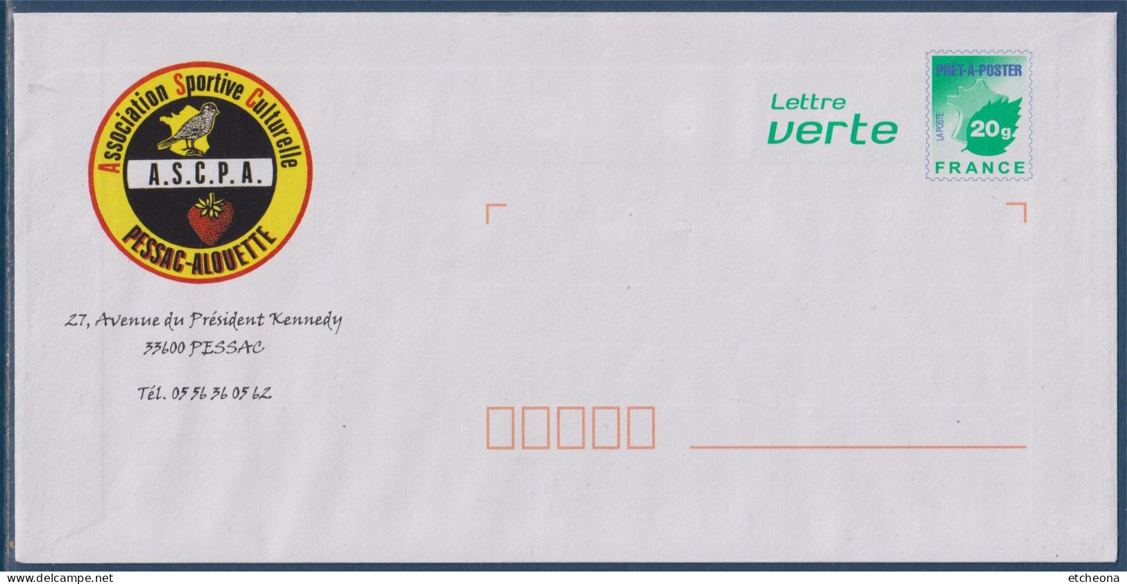 Enveloppe Entier Repiquage Privé TVP LV ASCPA (Association Sportive Et Culturelle Pessac Alouette) - Prêts-à-poster:private Overprinting