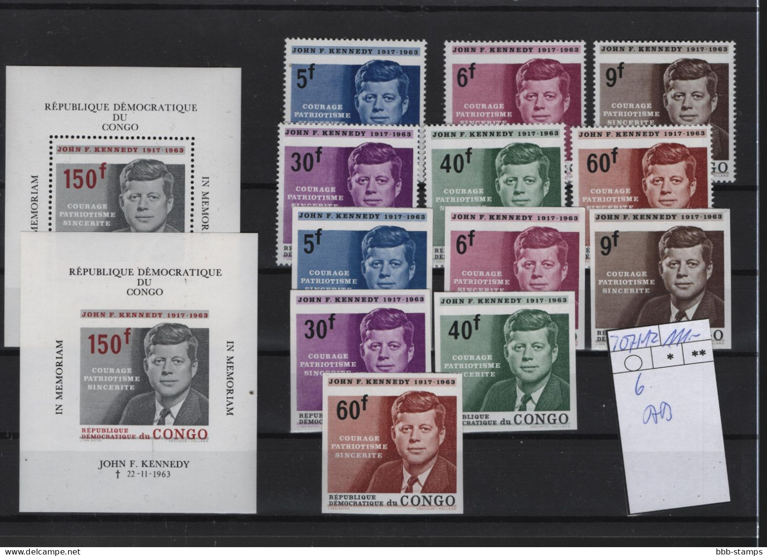 Kongo Kinshasa Michel Cat.No. Mnh/**  207/212 A/B + Sheet 6 A/B Kennedy - Unused Stamps