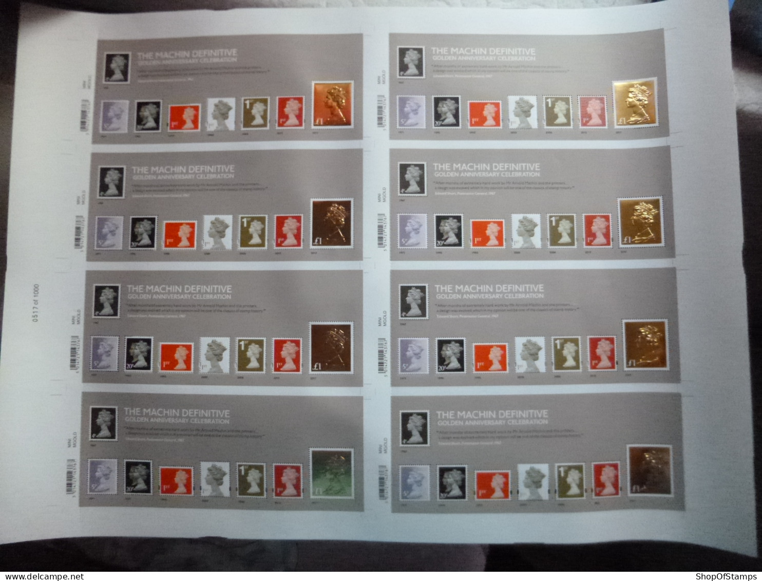 GREAT BRITAIN SG PZ031 The Machin Definitives Golden Anniversary Celebration MS As PRESS SHEET  - Feuilles, Planches  Et Multiples