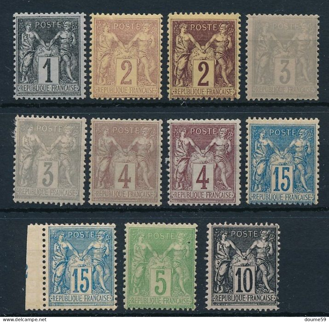 AC-261: FRANCE:  Lot "SAGE" * N°83-85(2)-87(2)-88(2)-101(2)-102-103 - 1876-1898 Sage (Type II)