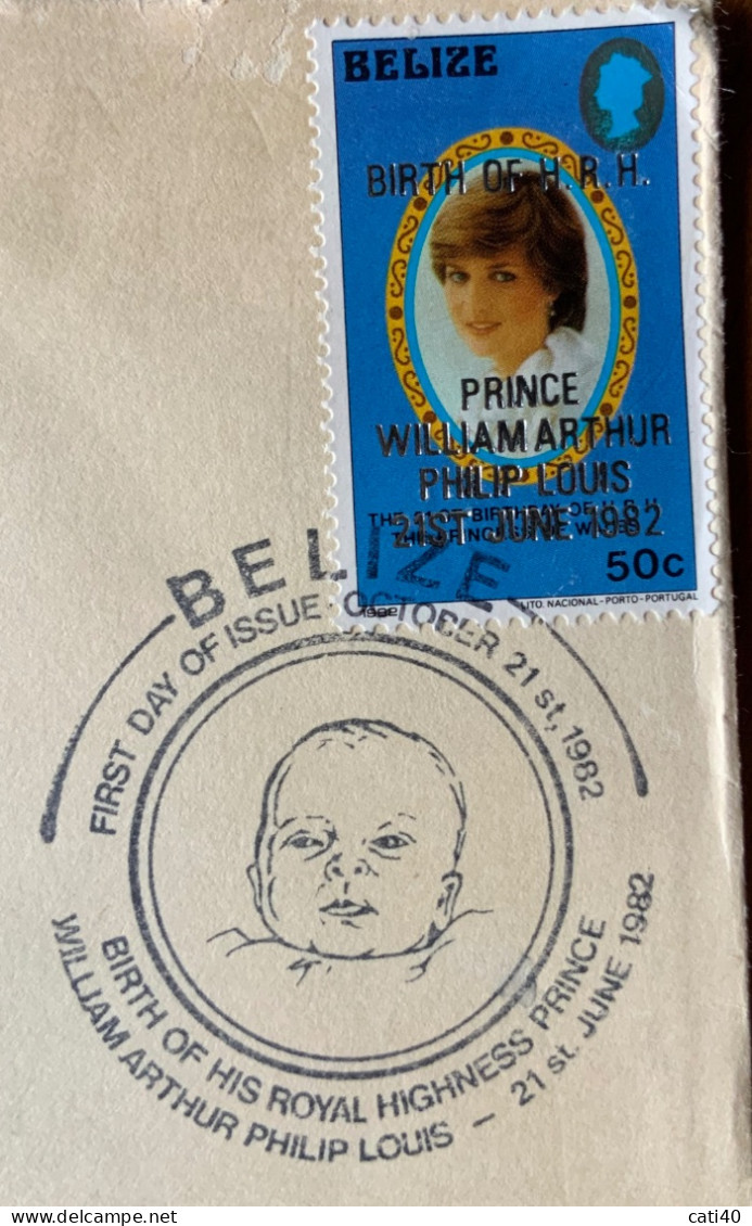 PRINCIPESSA DIANA - BELIZE  50 C. -  Royal Baby PRINCE WILIAM ... 1982  Con Annullo Speciale - Costumi