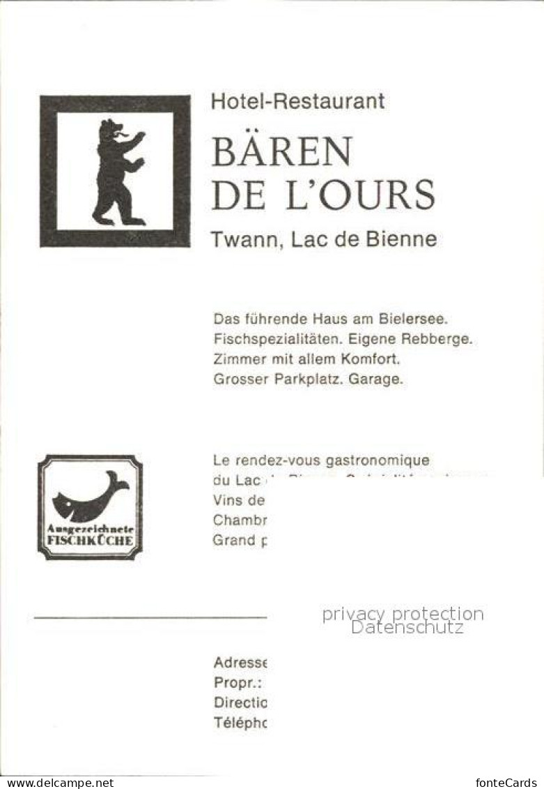 11905144 Twann Hotel Restaurant Baeren  Lac De Bienne Twann - Sonstige & Ohne Zuordnung