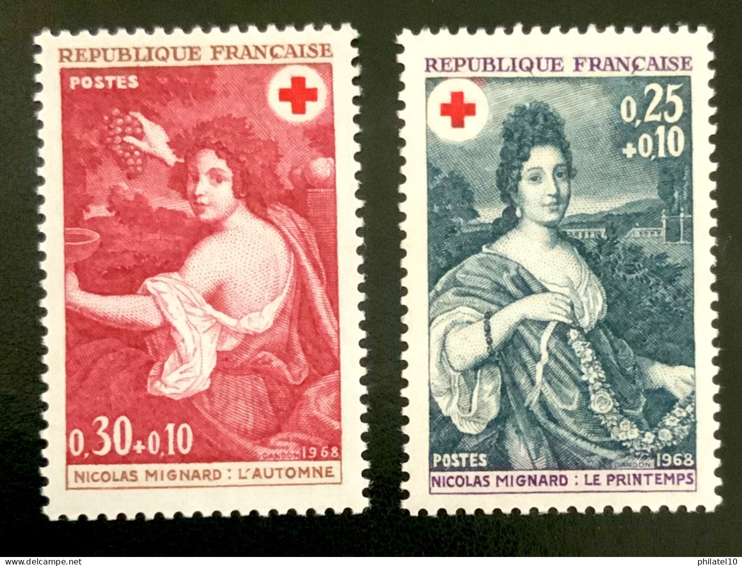 1968  FRANCE N 1580/81 CROIX ROUGE NICOLAS MIGNARD LE PRINTEMPS ET L’AUTOMNE - NEUF** - Unused Stamps
