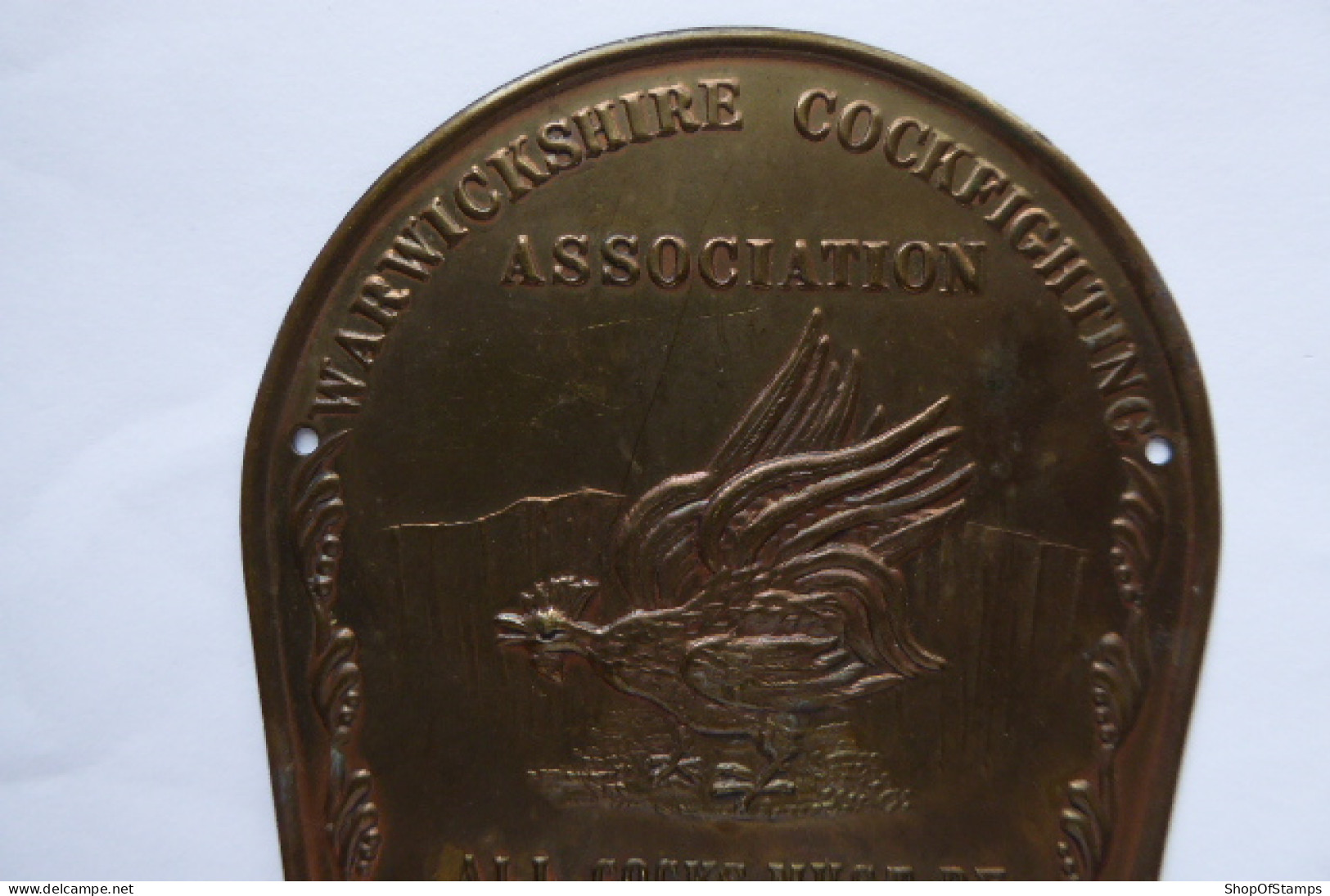 BRASS PLAQUE WARWICKSHIRE COCKFIGHTING ASSOCIATION DATED 1843 - Andere & Zonder Classificatie