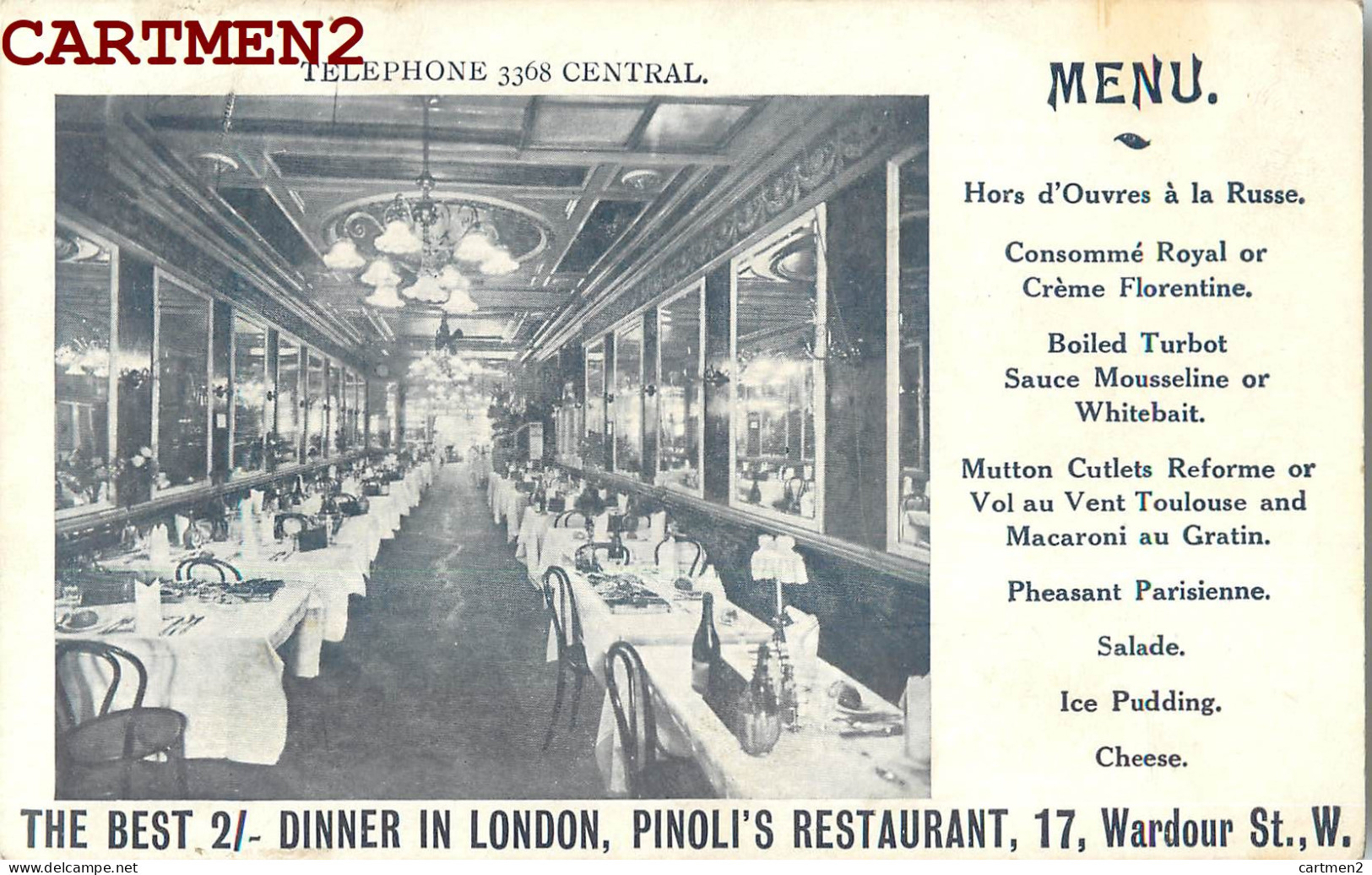 LONDON THE BEST DINNER PINOLI'S RESTAURANT 17 WARDOUR STREET ENGLAND MENU PUBLICITE DEVANTURE ANGLETERRE - Sonstige & Ohne Zuordnung