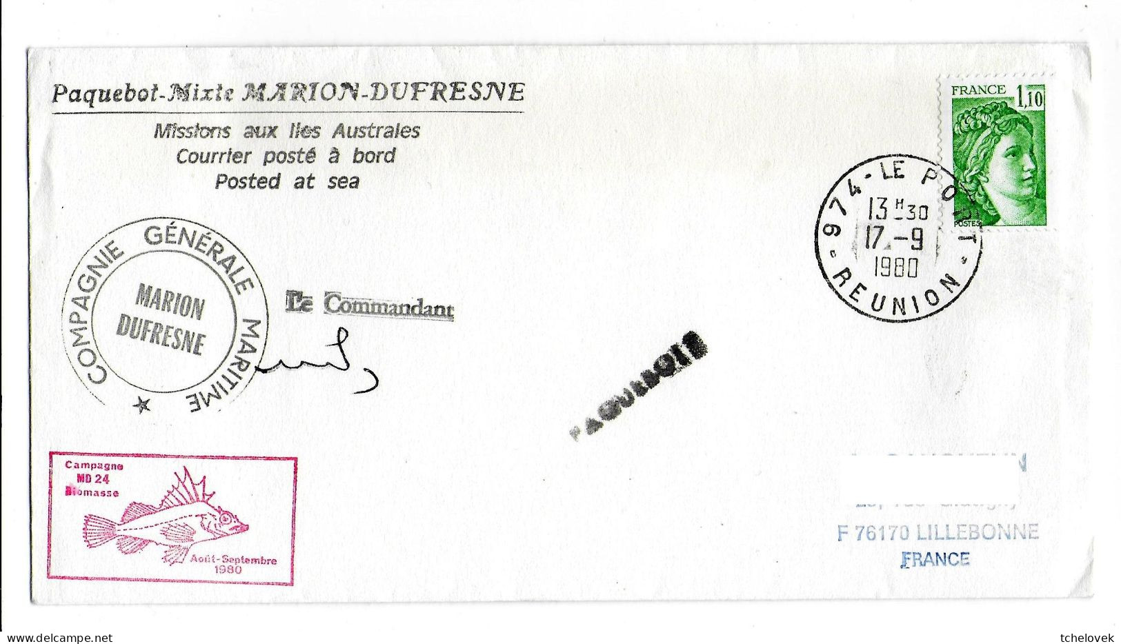 FSAT TAAF Marion Dufresne. 17.06.94 Le Port Reunion. MD 80 Campagne Oceanographique - Cartas & Documentos