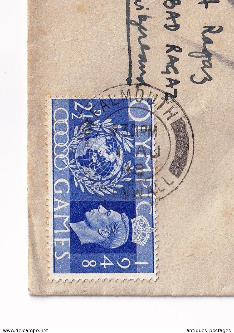 Lettre 1948 Falmouth England Olympic Games 1948 Bad Ragaz Switzerland Suisse Stamp King George VI Jeux Olympiques