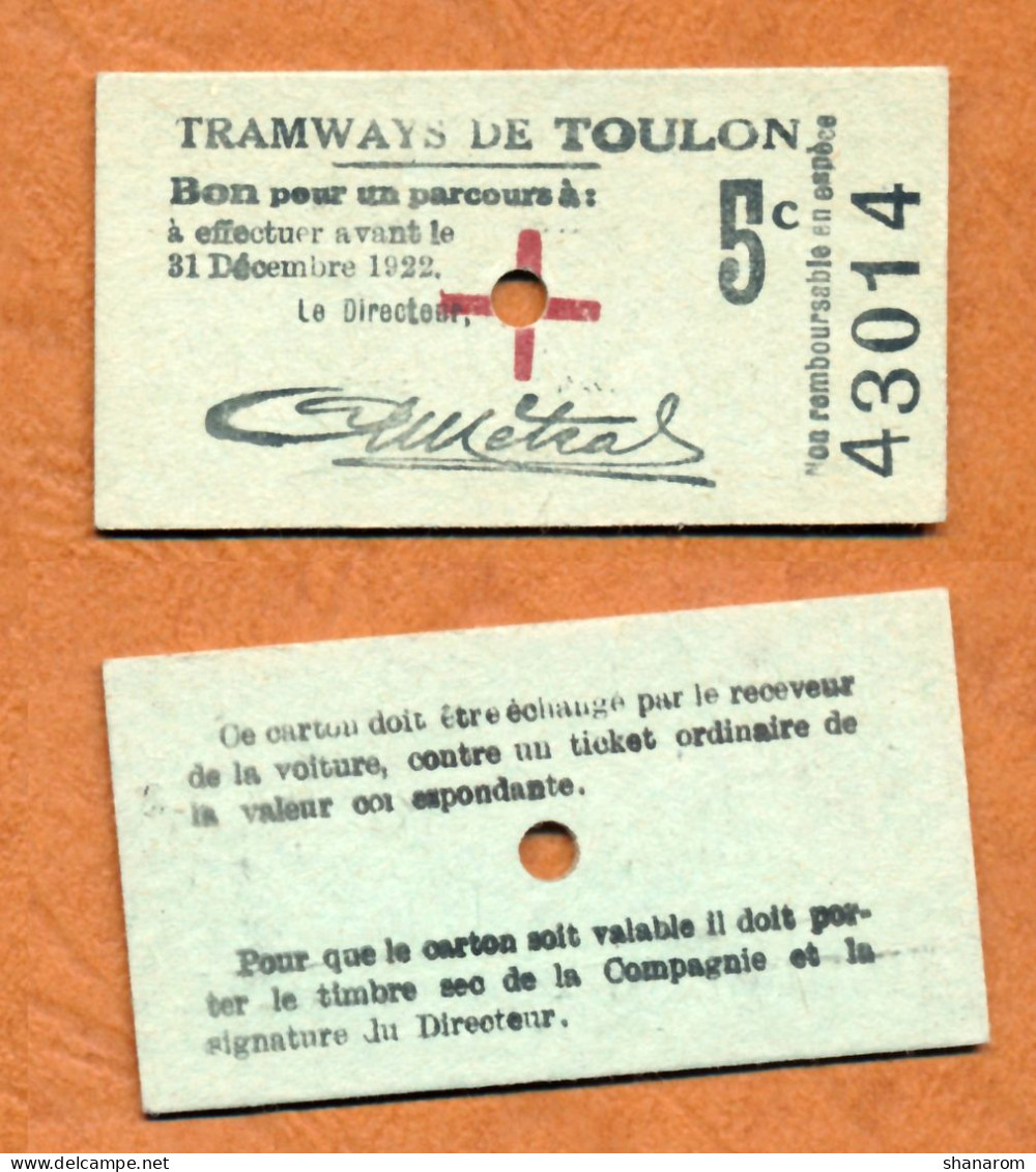 1914-1922 // TOULON (Var 83) // TRAMWAYS De TOULON // Parcours à 5 Centimes - Notgeld