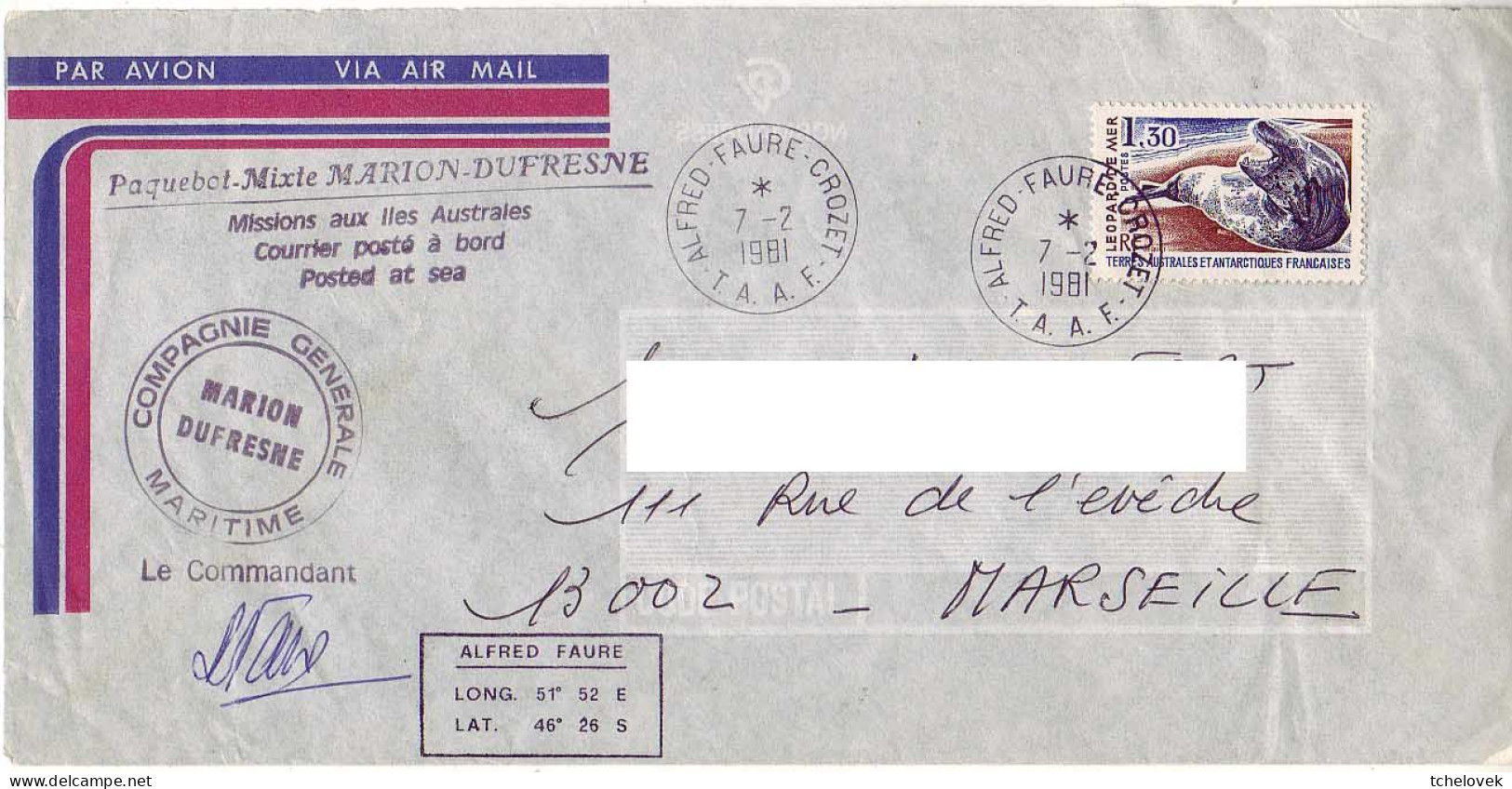 FSAT TAAF Marion Dufresne. 07.02.81 Crozet - Lettres & Documents