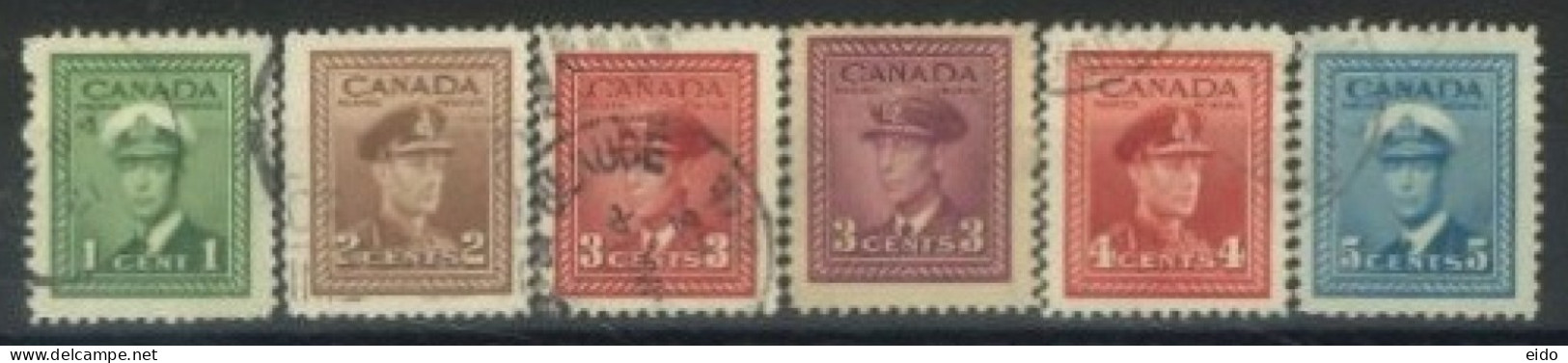 CANADA - 1942, KING GEORGE VI IN NAVAL UNIFORM STAMPS SET OF 6, USED. - Used Stamps