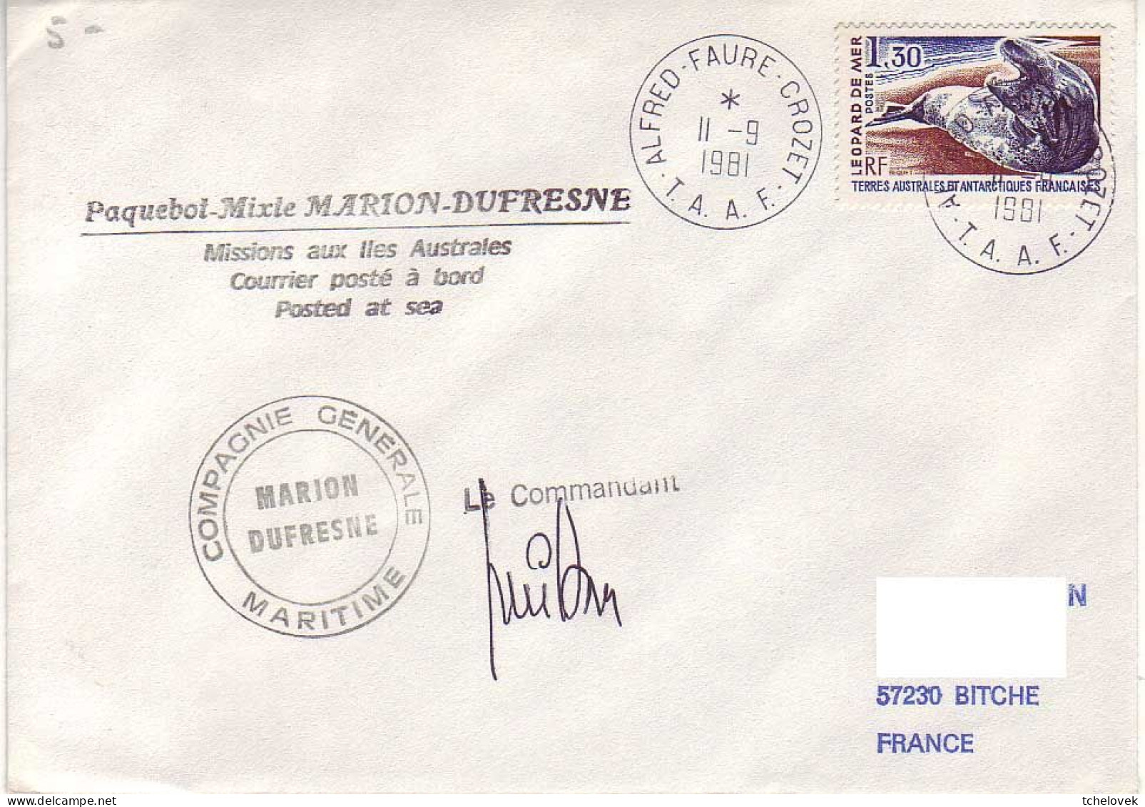 FSAT TAAF Marion Dufresne. 11.09.81 Crozet - Covers & Documents