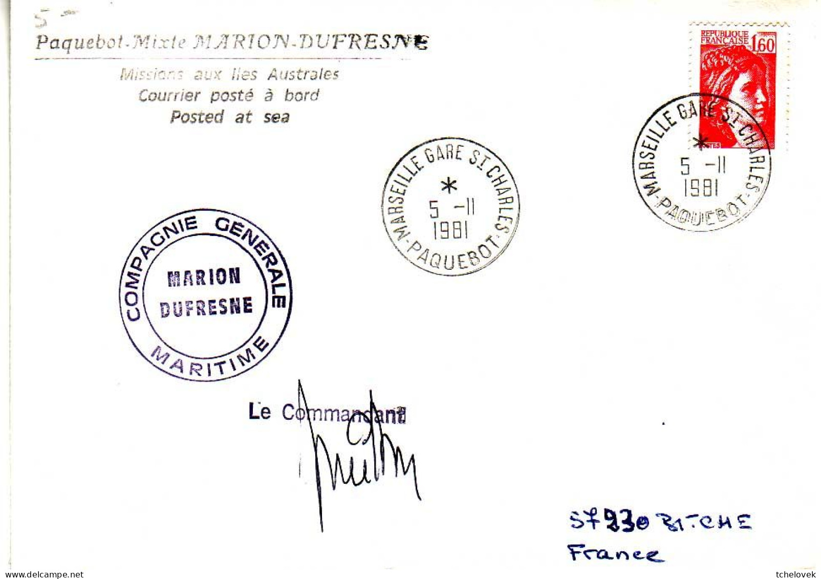 FSAT TAAF Marion Dufresne. 05.11.81 Marseille - Storia Postale