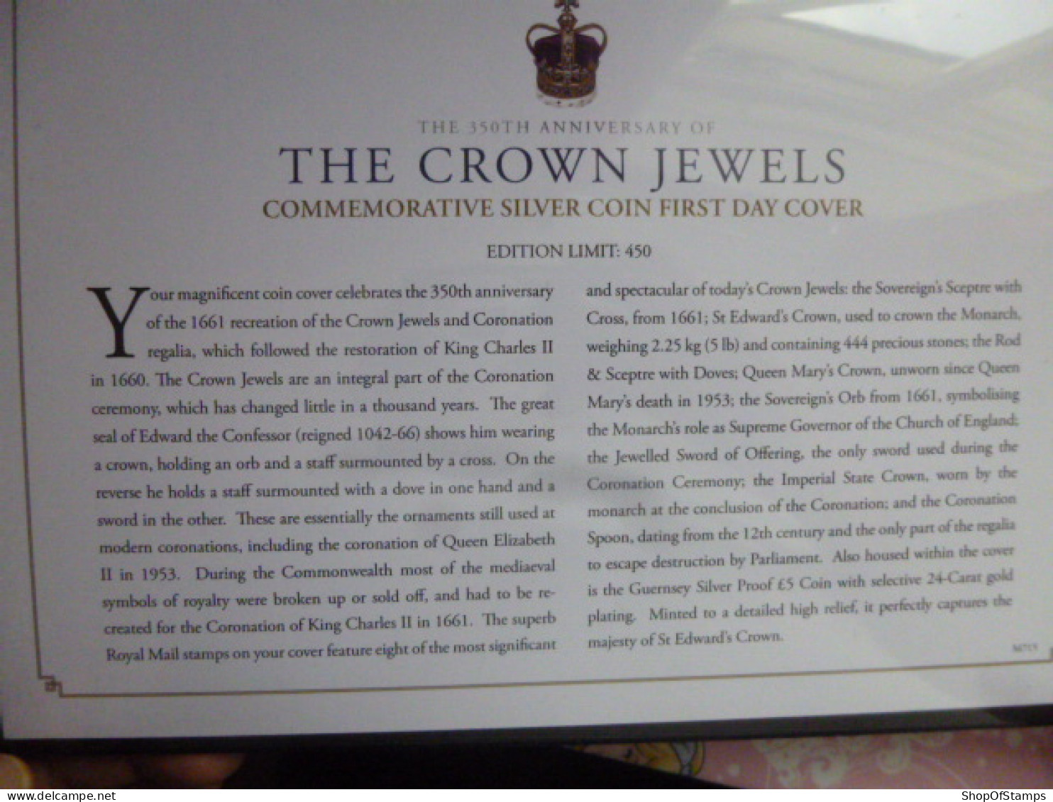 GREAT BRITAIN SG 3187+ 2011 CROWN JEWELS 350TH ANNIVERSARY With GUERNSEY COIN FDC - Andere & Zonder Classificatie