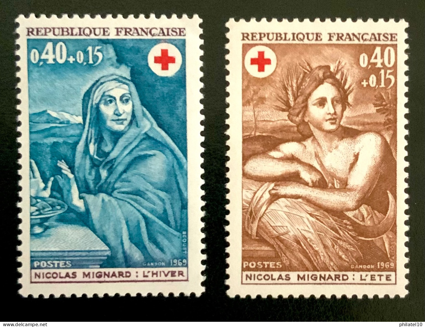 1969 FRANCE N 1619/20 CROIX ROUGE NICOLAS MIGNARD L’ÉTÉ ET L’HIVER - NEUF** - Unused Stamps