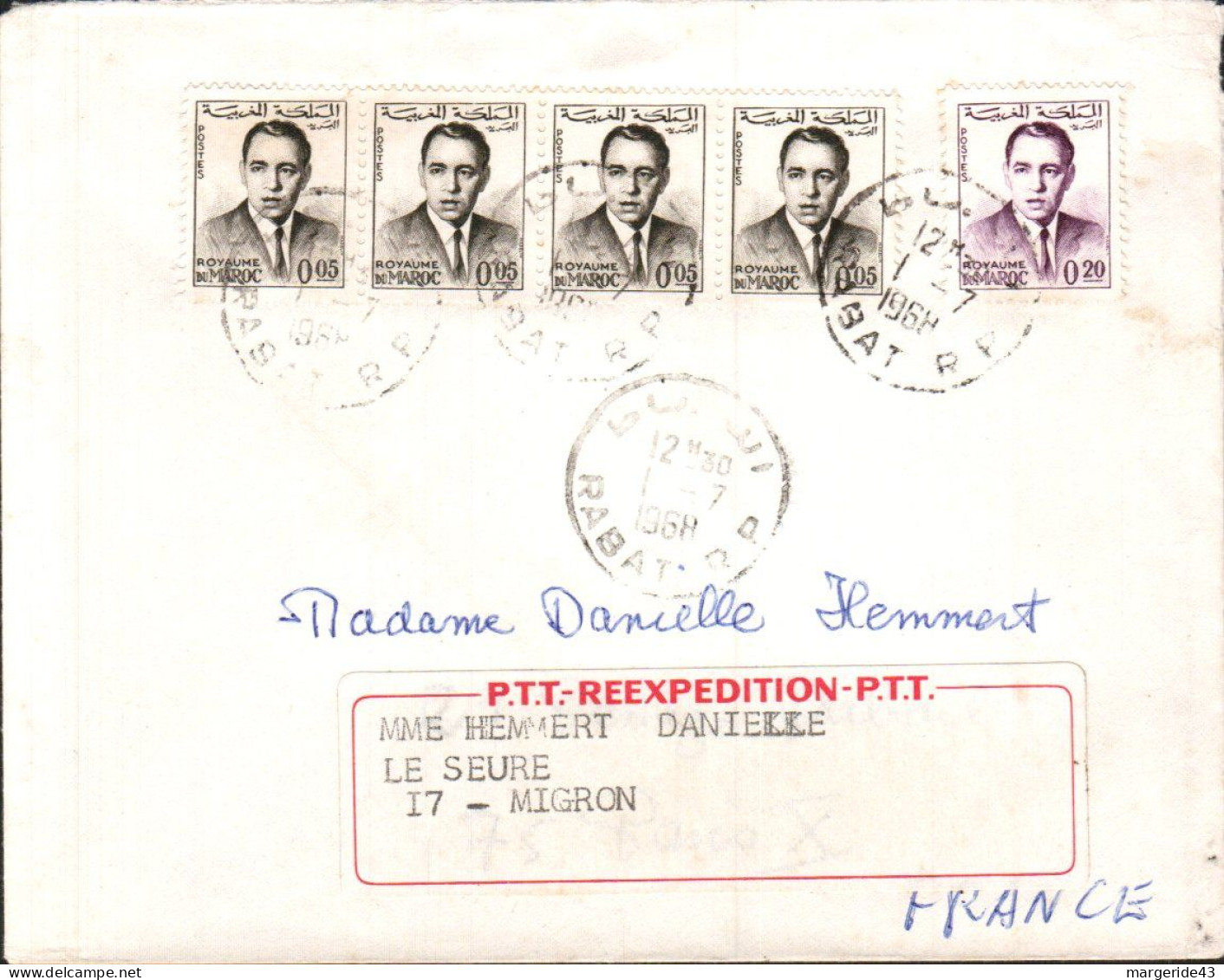 MAROC AFFRANCHISSEMENT COMPOSE SUR LETTRE POUR LA FRANCE 1968 - Marruecos (1956-...)