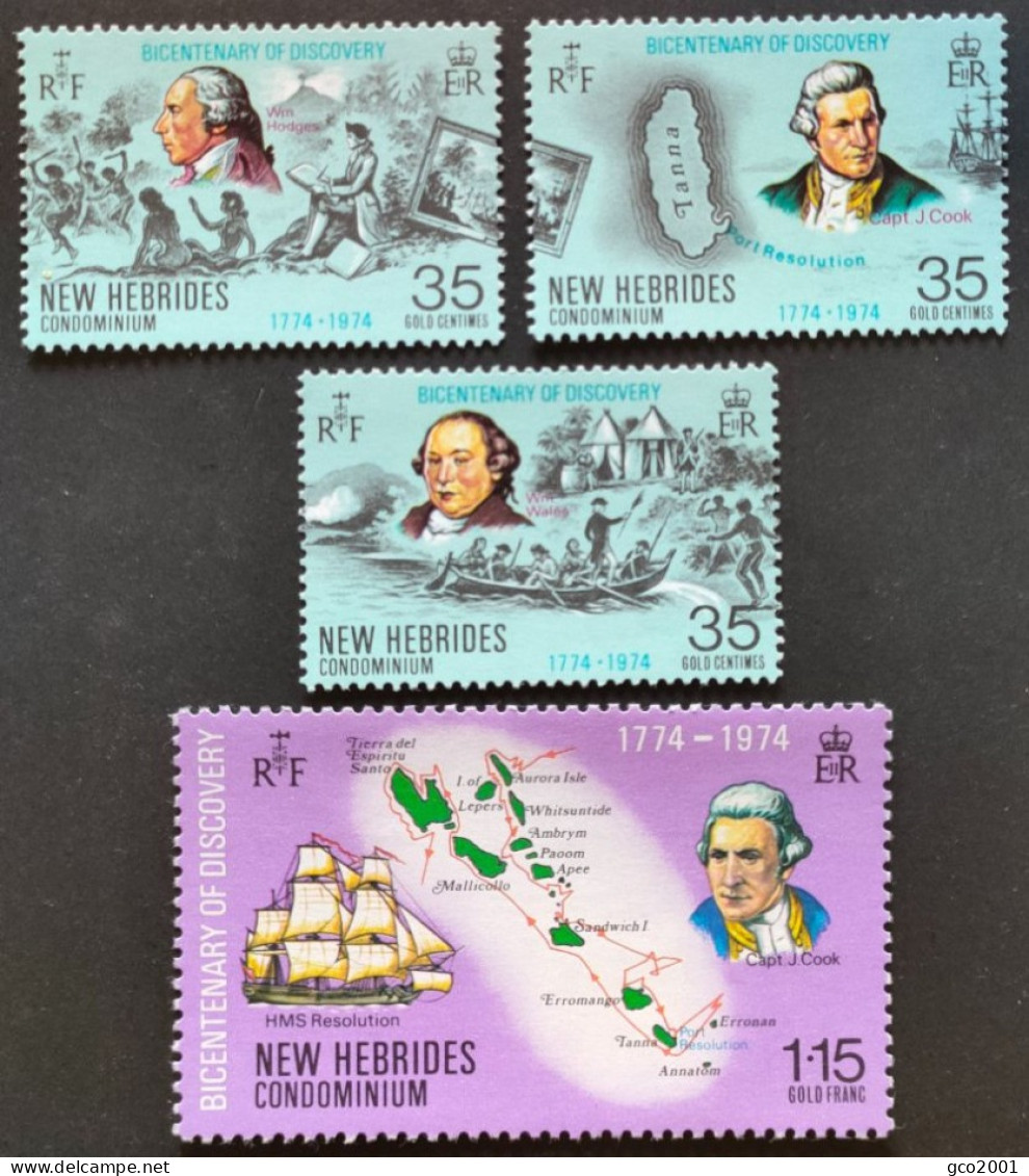 NOUVELLES-HÉBRIDES / YT 398 - 401 / JAMES COOK - WALES - HODGES - VOILIER - CARTE / NEUFS ** / MNH - Ungebraucht