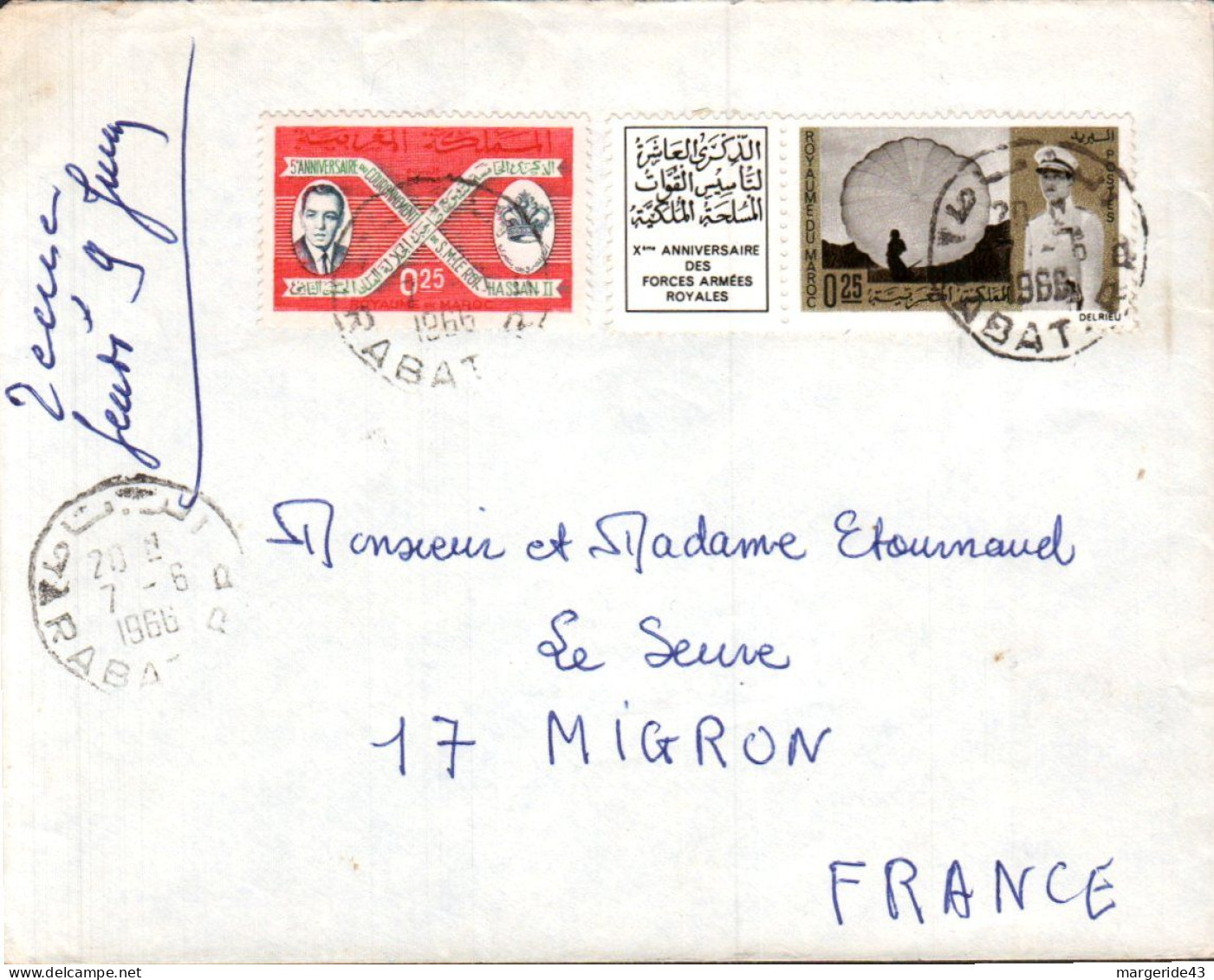 MAROC AFFRANCHISSEMENT COMPOSE SUR LETTRE POUR LA FRANCE 1966 - Morocco (1956-...)