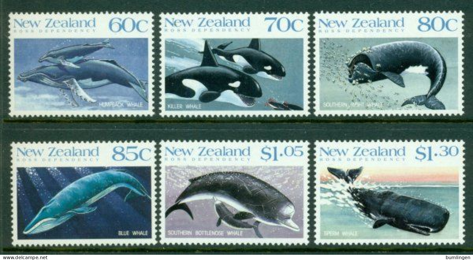 NEW ZEALAND 1988 Mi 1056-61** Whales [B987] - Baleines