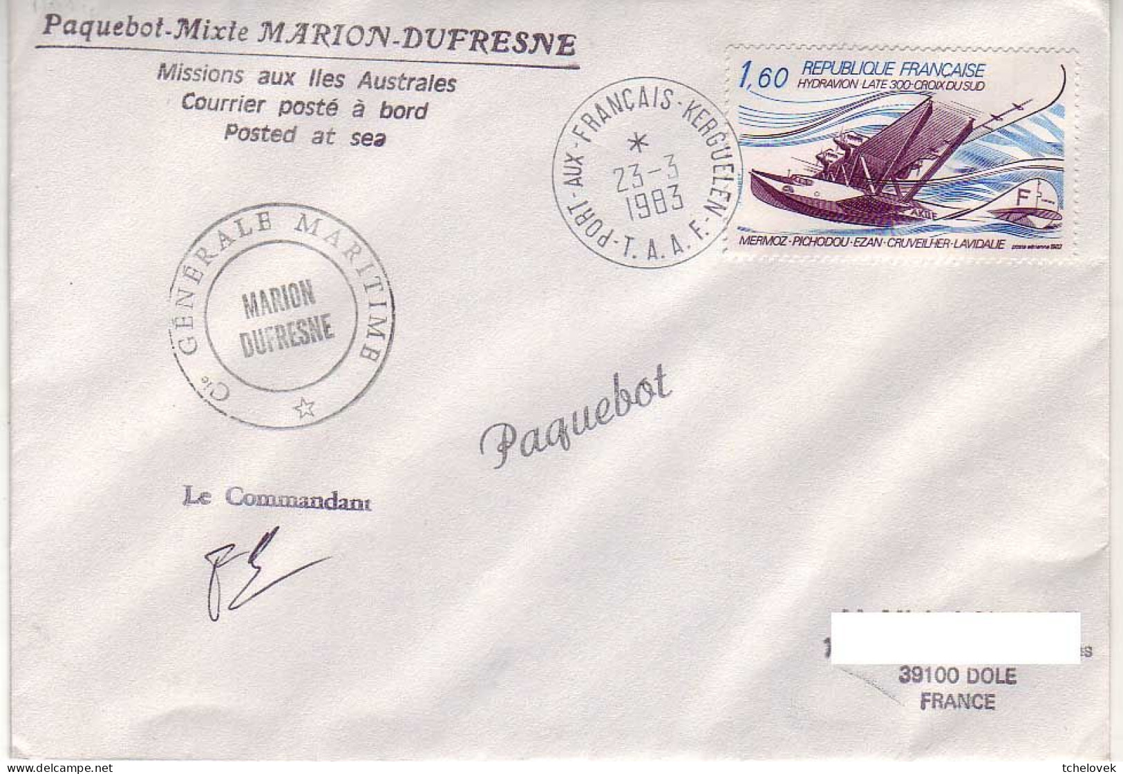 FSAT TAAF Marion Dufresne. 23.03.83 Kerguelen - Briefe U. Dokumente