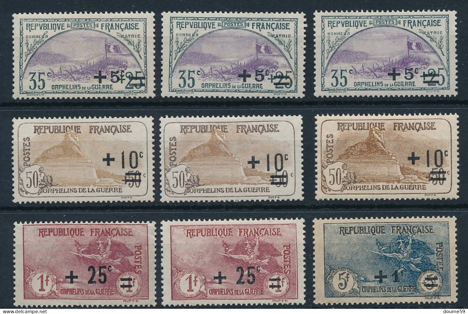 AC-266: FRANCE:  N° 166**-166*(2)-167**-167*(2)-168*(2)-169** (pli + Adh, Compté*) - Unused Stamps