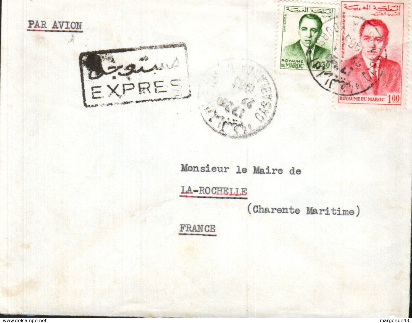 MAROC AFFRANCHISSEMENT COMPOSE SUR LETTRE EXPRES POUR LA FRANCE 1965 - Morocco (1956-...)