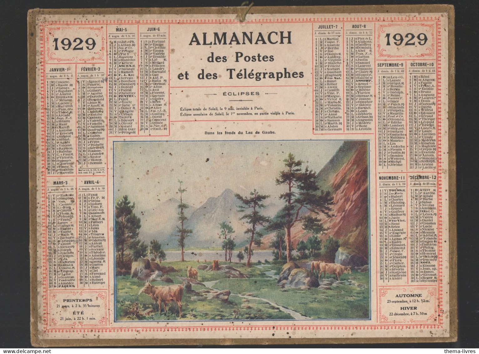 Calendrier PTT  1929 :/imp Oberthur Complet De  Ses Feuillets ; (CAL PTT 1929M) - Grand Format : 1921-40