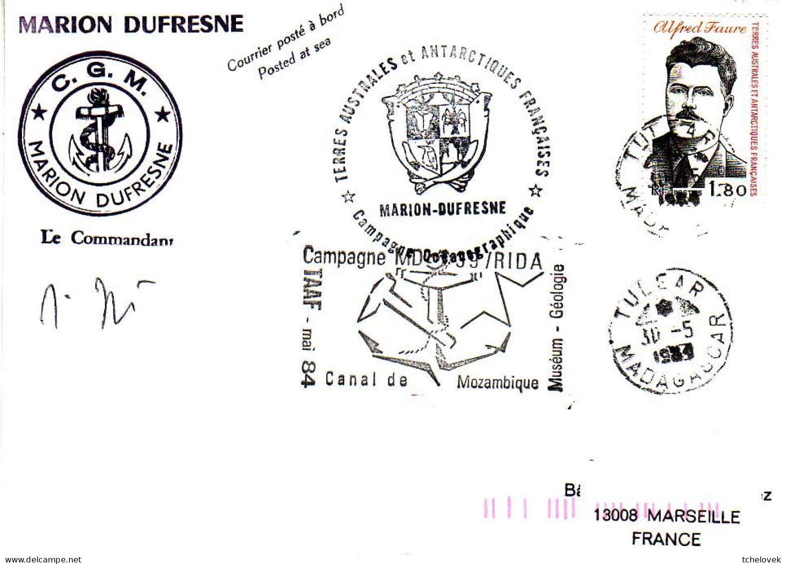 FSAT TAAF Marion Dufresne. 30.05.84 Tulear Madagascar Campagne Oceanographique MD 39 RIDA - Lettres & Documents