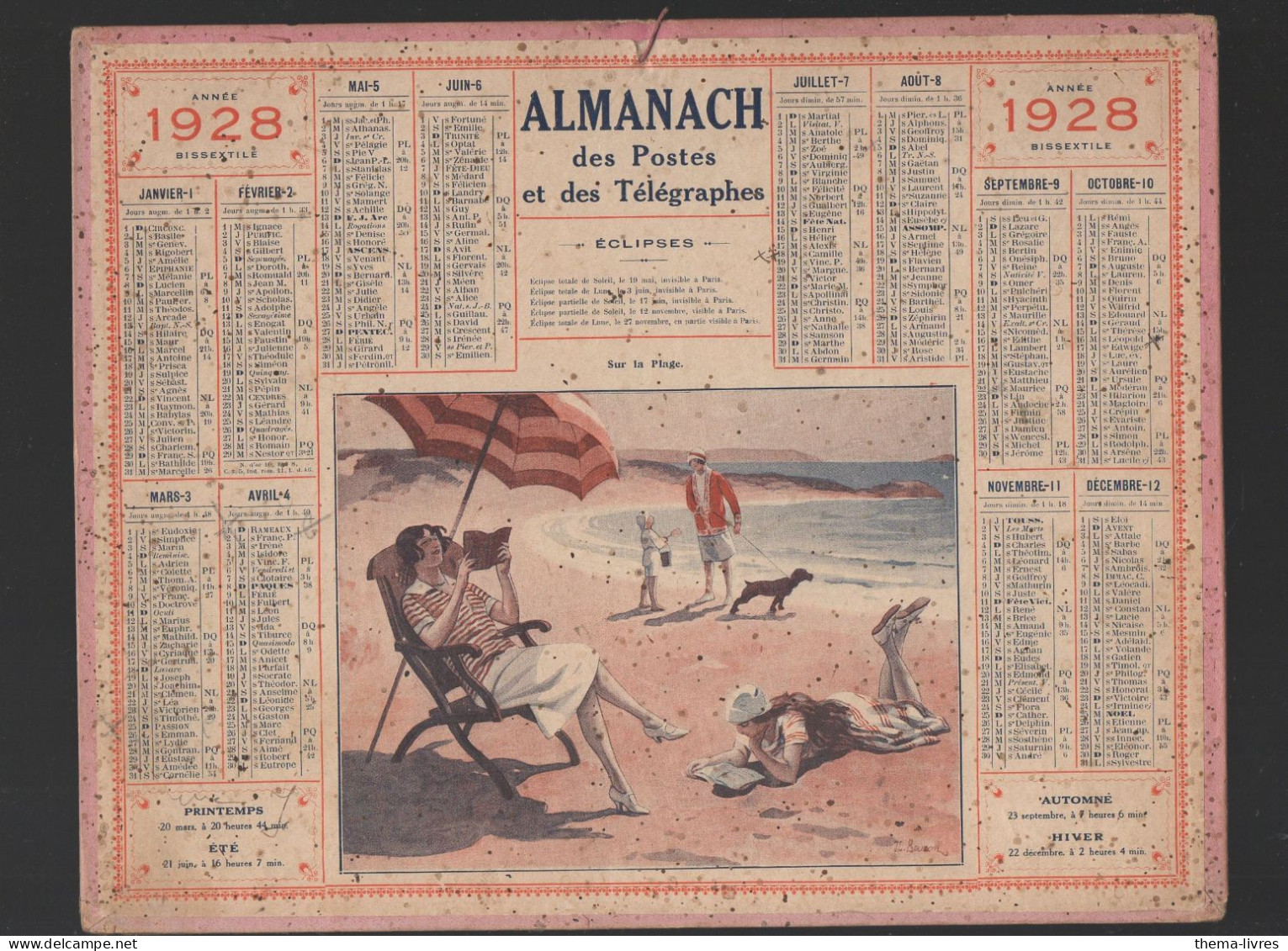 Calendrier PTT  1928 :/imp Oberthur Sans Ses Feuillets ; (CAL PTT 1928M) - Groot Formaat: 1921-40