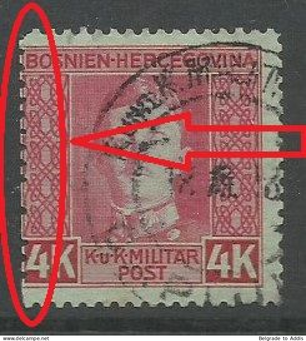 Bosnia Bosnien K.u.K. Austria Hungary Mi.140 ERROR Shorter Stamp On Left Side Used 1917 Shifted Perforation Or Fake? - Bosnia And Herzegovina