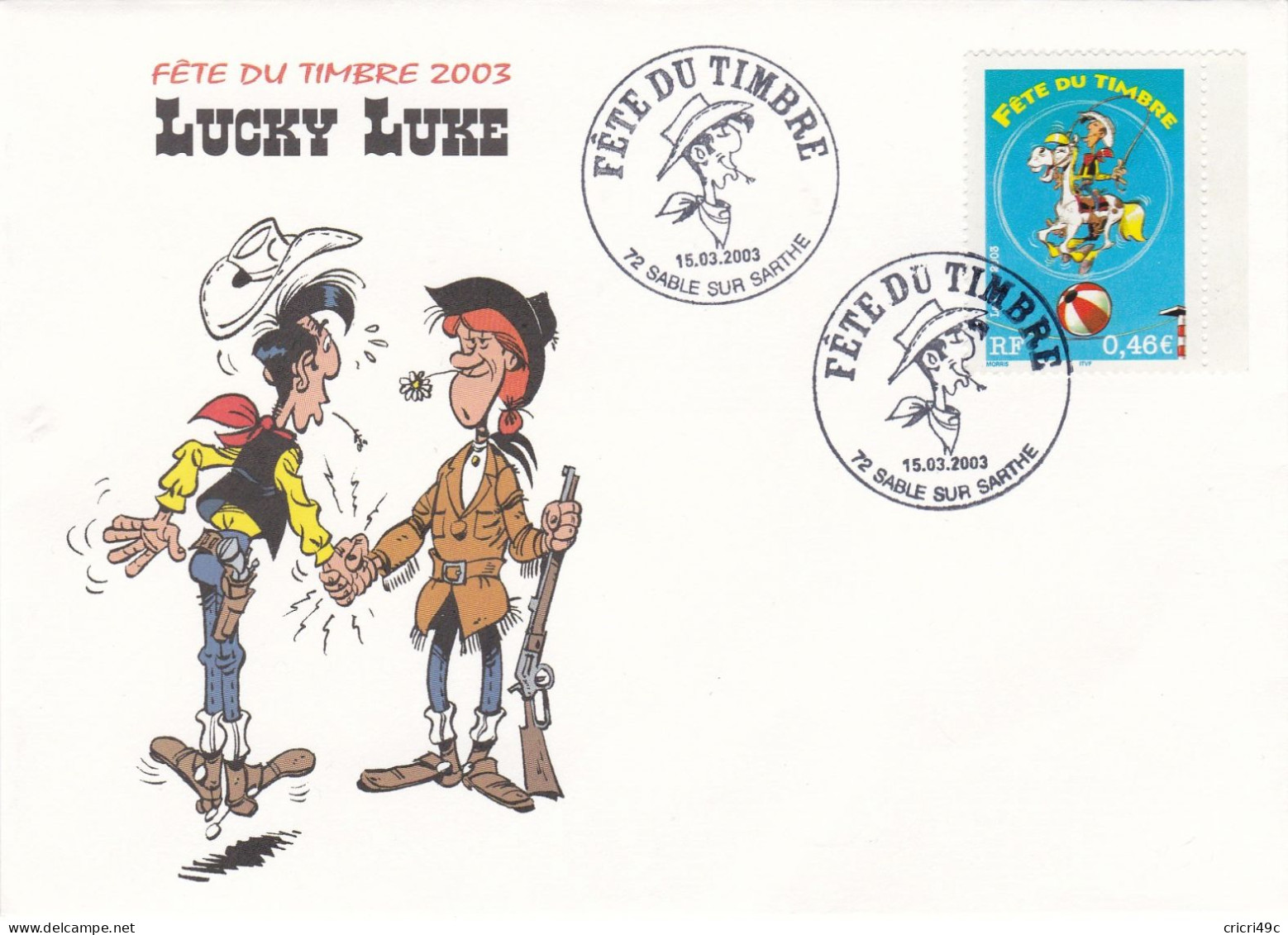 Fête Du Timbre 2003 Lucky Luke  Le 15-03-2003   N° Y&T 3546 - Brieven En Documenten