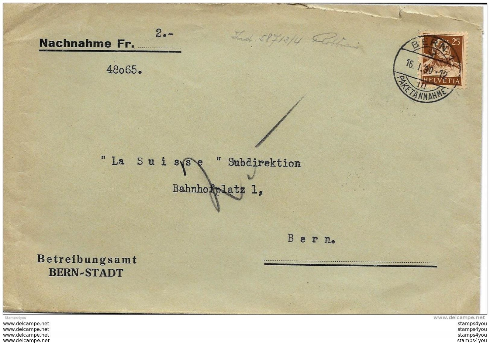 51- 22 -  Enveloppe Envoyée De Bern 1930 - Remboursement - Covers & Documents