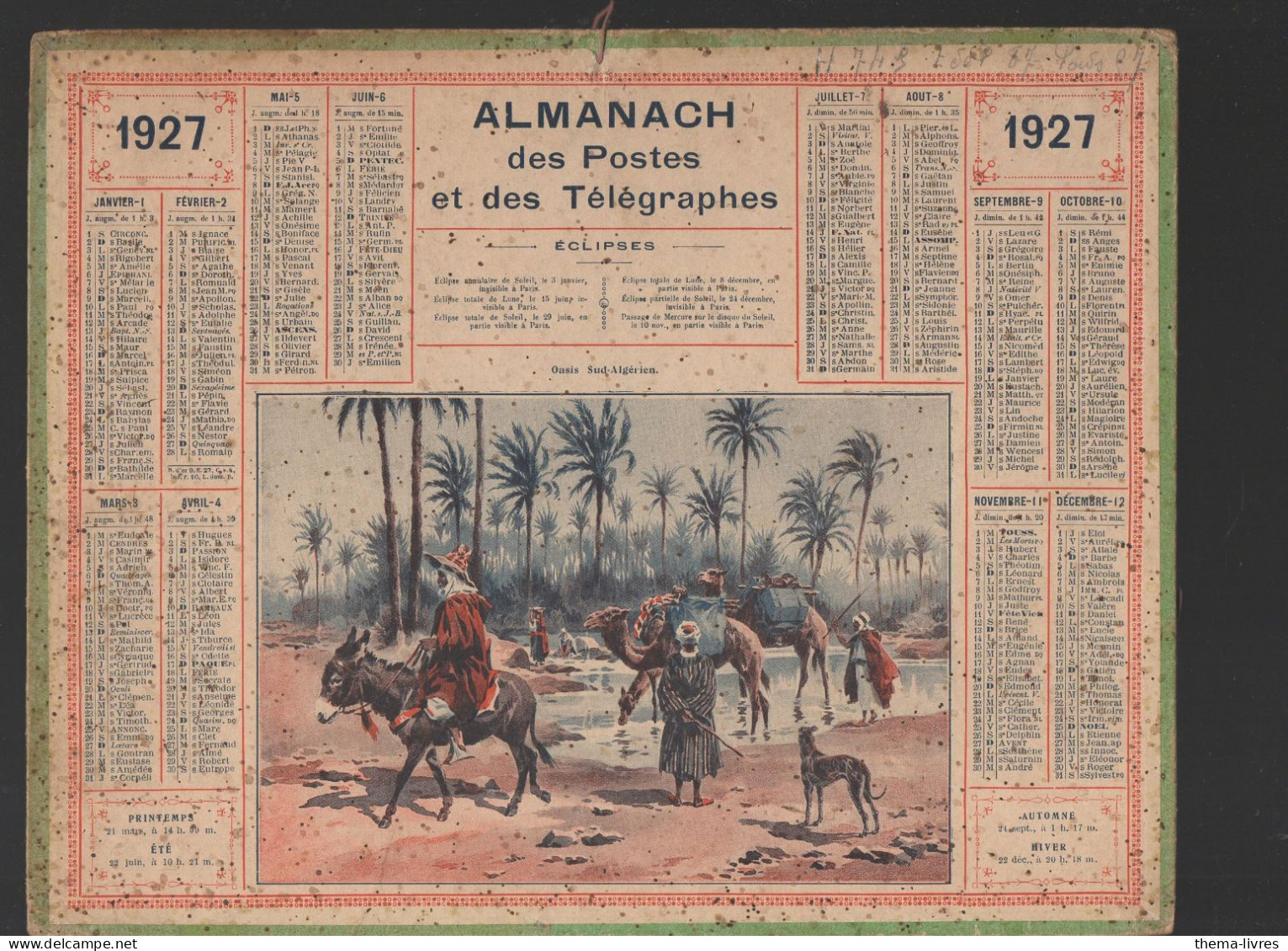 Calendrier PTT  1927 :/imp Oberthur Complet De  Ses Feuillets ; (CAL PTT 1927M) - Tamaño Grande : 1921-40