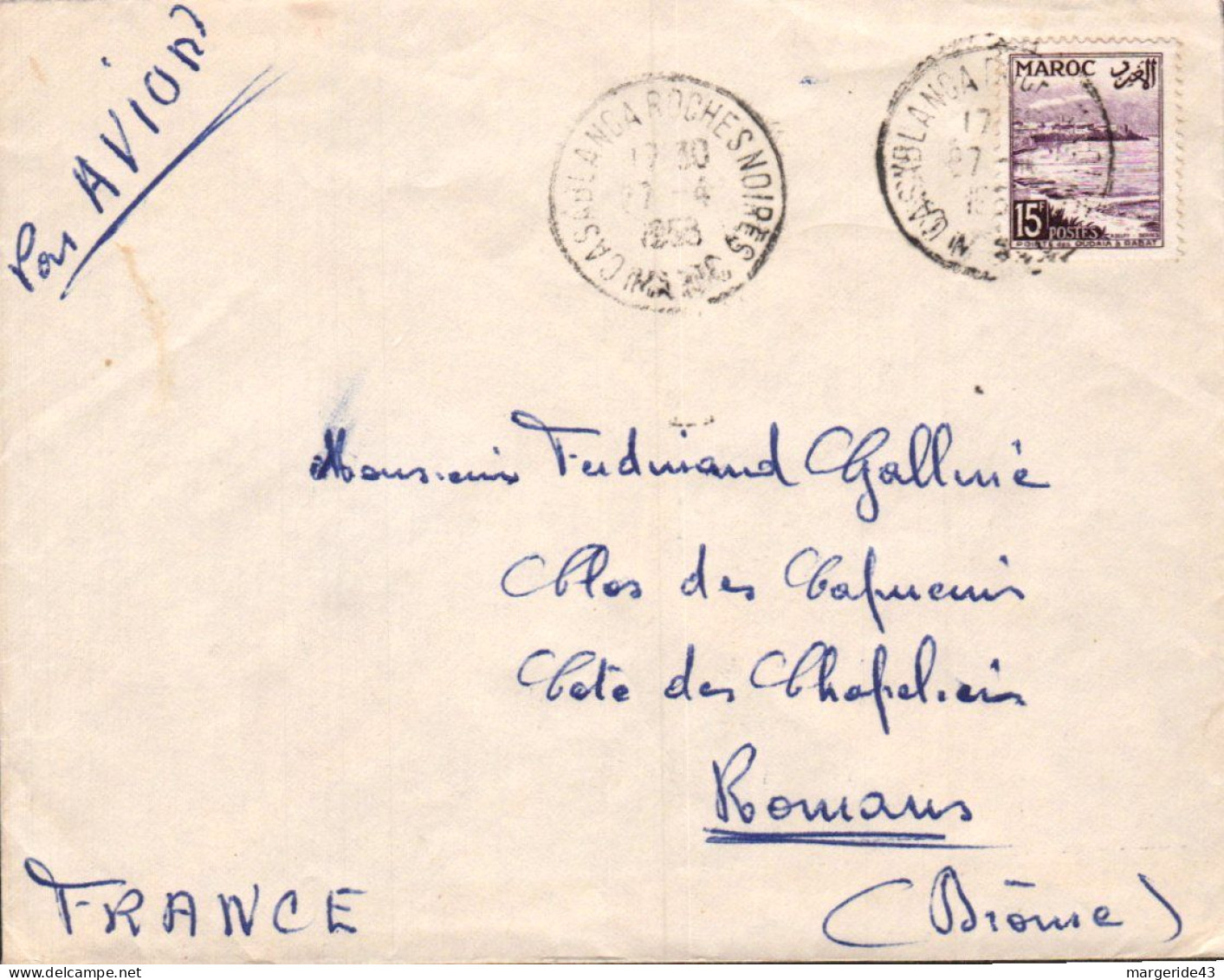 MAROC SEUL SUR LETTRE POUR LA FRANCE 1953 - Maroc (1956-...)