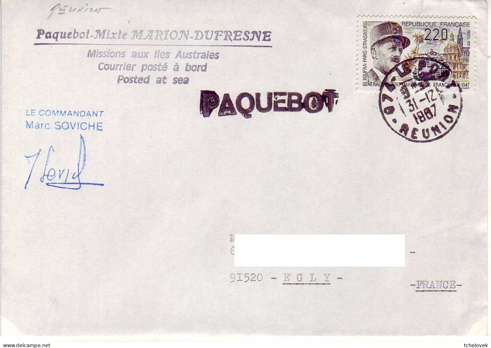 FSAT TAAF Marion Dufresne. 31.12.87 Le Port Reunion - Cartas & Documentos