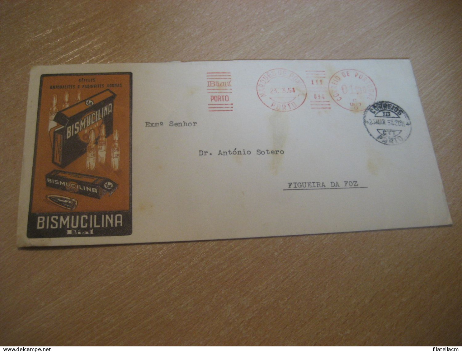 PORTO 1954 To Figueira Da Foz Bial Bismucilina Pharmacy Health Chemical Meter Mail Cancel Cover PORTUGAL - Briefe U. Dokumente