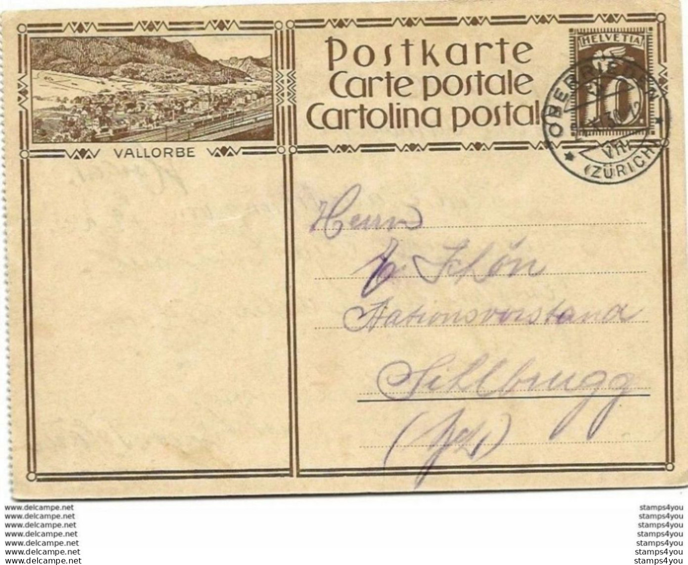 103 - 63 - Entier Postal Avec Illustration "Vallorbe" Cachet à Date Oberrieden 1930 - Ganzsachen