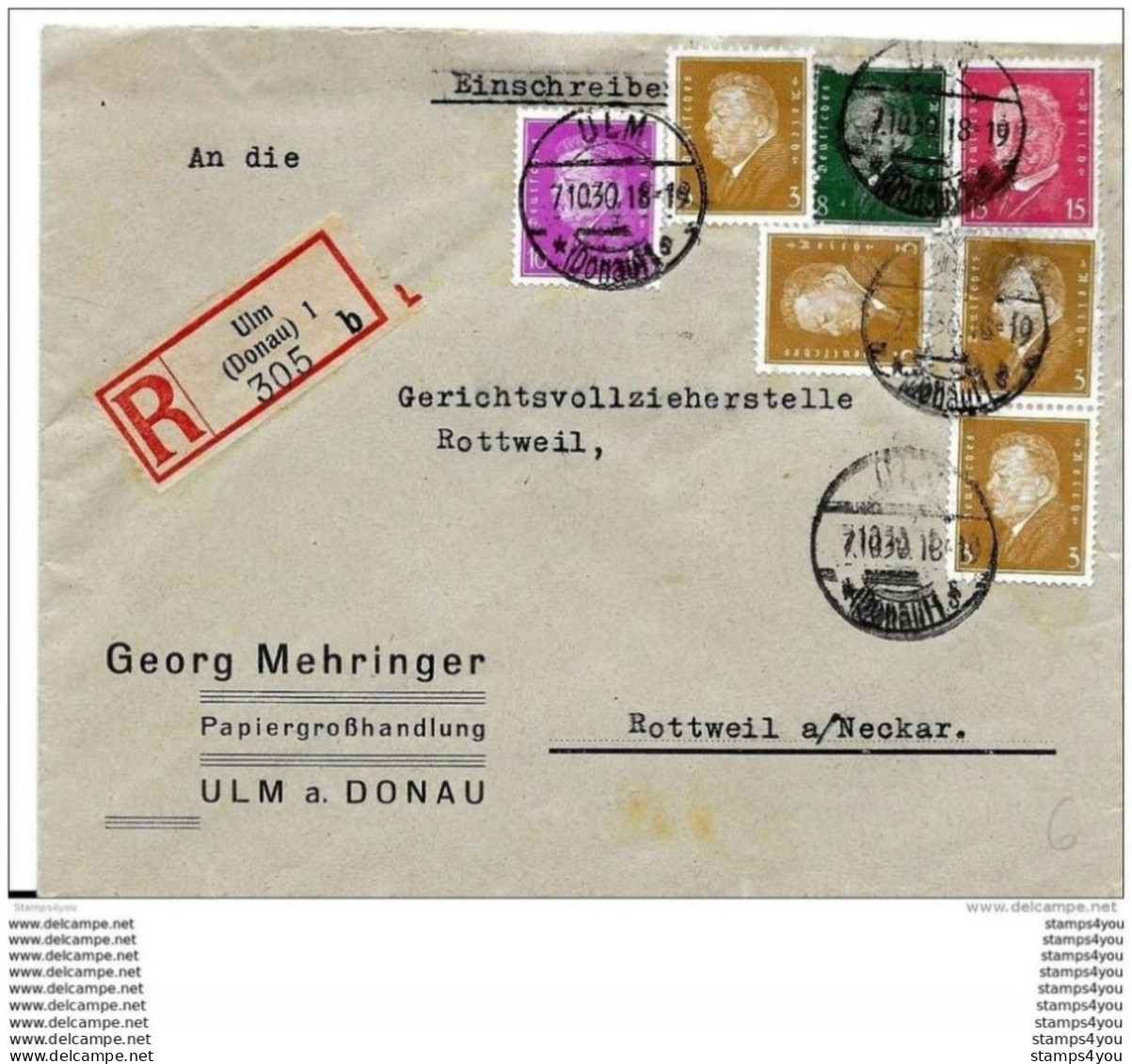 17-1 - Enveloppe Recommandée Envoyée De Ulm 1930 - Covers & Documents