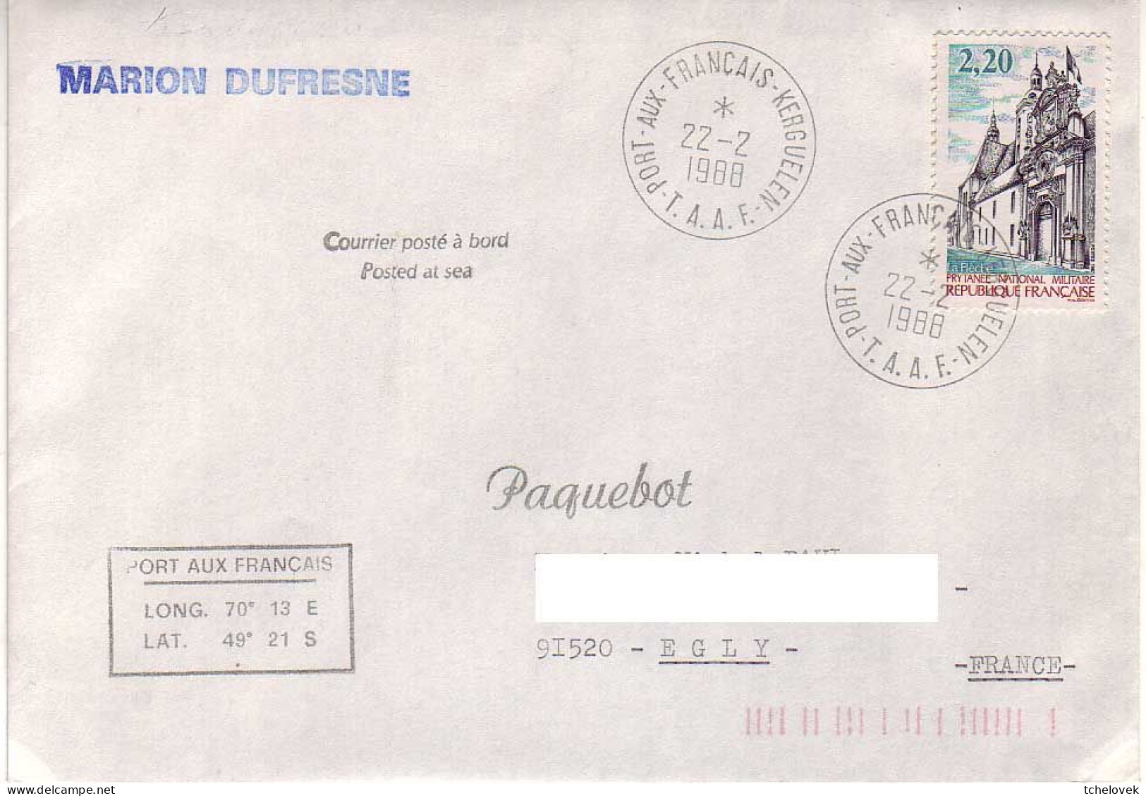 FSAT TAAF Marion Dufresne. 22.02.88 Kerguelen - Lettres & Documents
