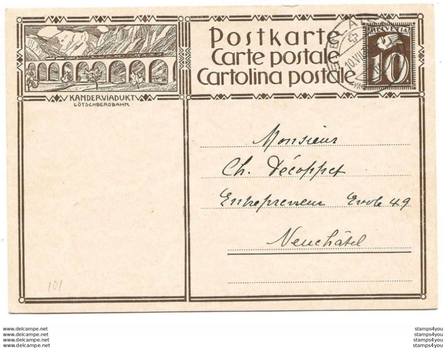 283 - 54 - Entier Postal Avec Illustration "Kanderviadukt" Cachet à Date 1930 - Postwaardestukken