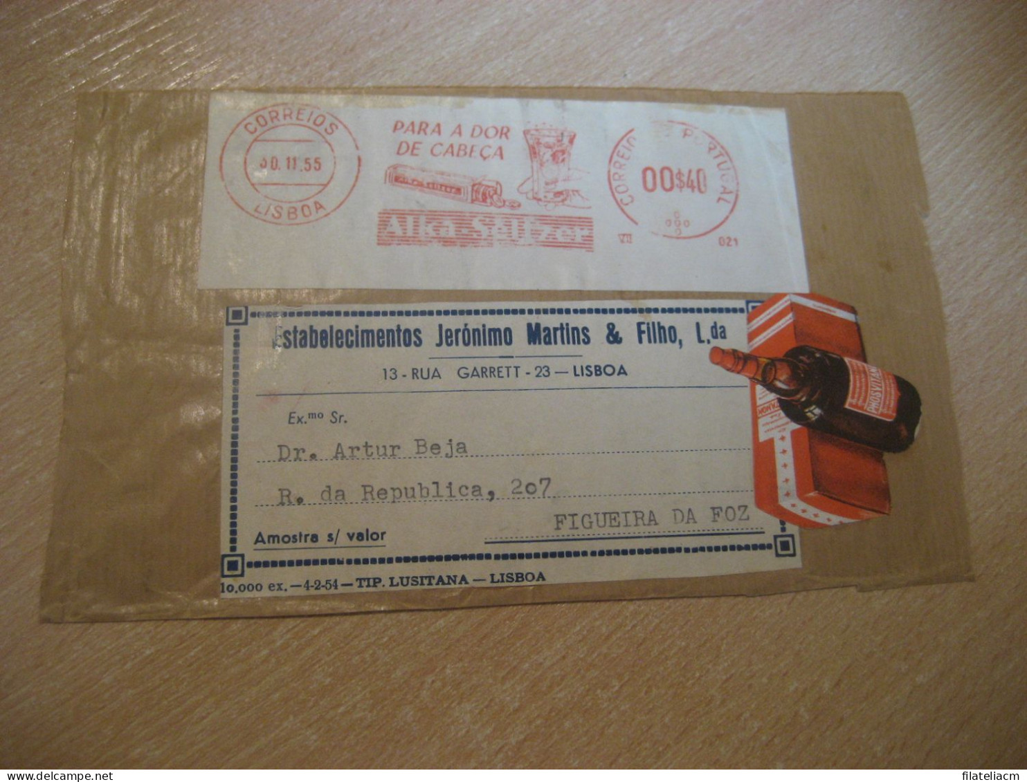 LISBOA 1955 To Figueira Da Foz Alka Seltzer Pharmacy Health Chemical Meter Mail Cancel Frontal Front Cover PORTUGAL - Briefe U. Dokumente